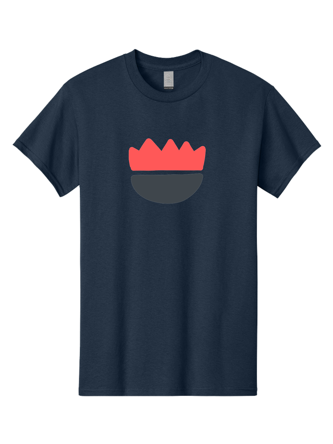 Crown-Smiley Men'S Graphic Tee, 100% Cotton, Comfortable Casual Summer Wear, Machine Washable, Coral Crown, Dark Grey Bowl, Minimalist Design, Simple Shapes, Modern Aesthetic, Bold Colors Aab684