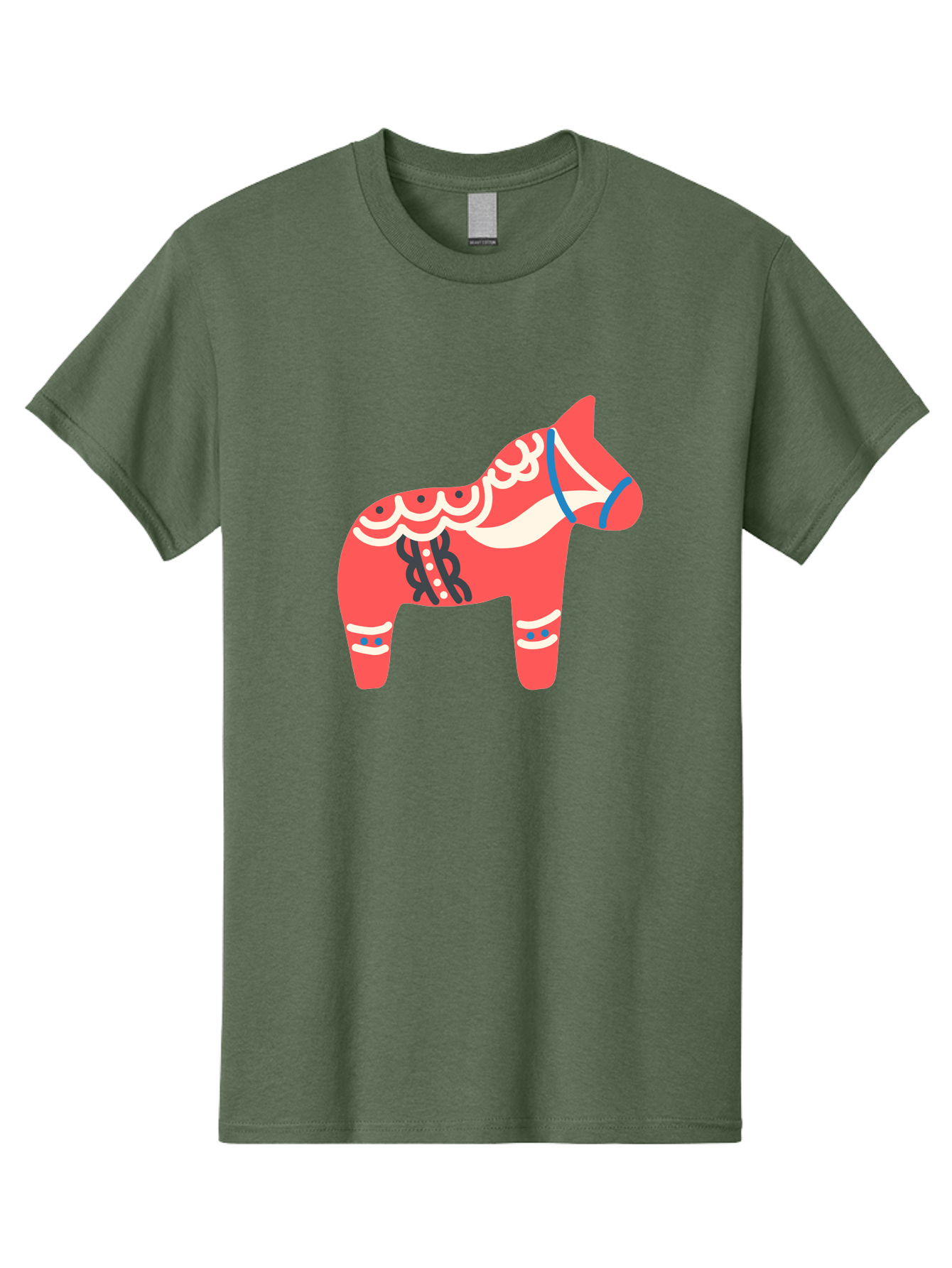 Dala-Horse-1 Men'S Graphic Tee, 100% Cotton, Comfortable Casual Summer Wear, Machine Washable, Traditional Swedish Dala Horse, Red Horse, White And Blue Accents, Folk Art Design, Cultural Heritage, Scandinavian Symbol, Wooden Horse, Aab686