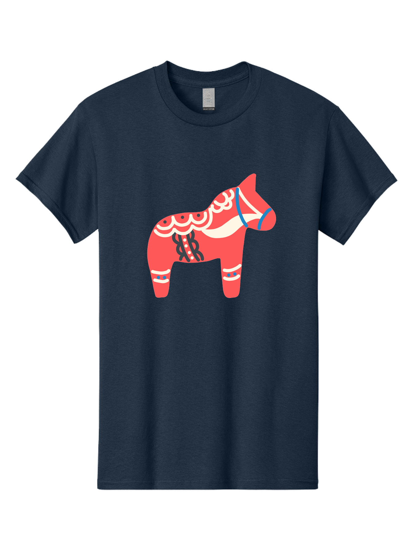 Dala-Horse-1 Men'S Graphic Tee, 100% Cotton, Comfortable Casual Summer Wear, Machine Washable, Traditional Swedish Dala Horse, Red Horse, White And Blue Accents, Folk Art Design, Cultural Heritage, Scandinavian Symbol, Wooden Horse, Aab686