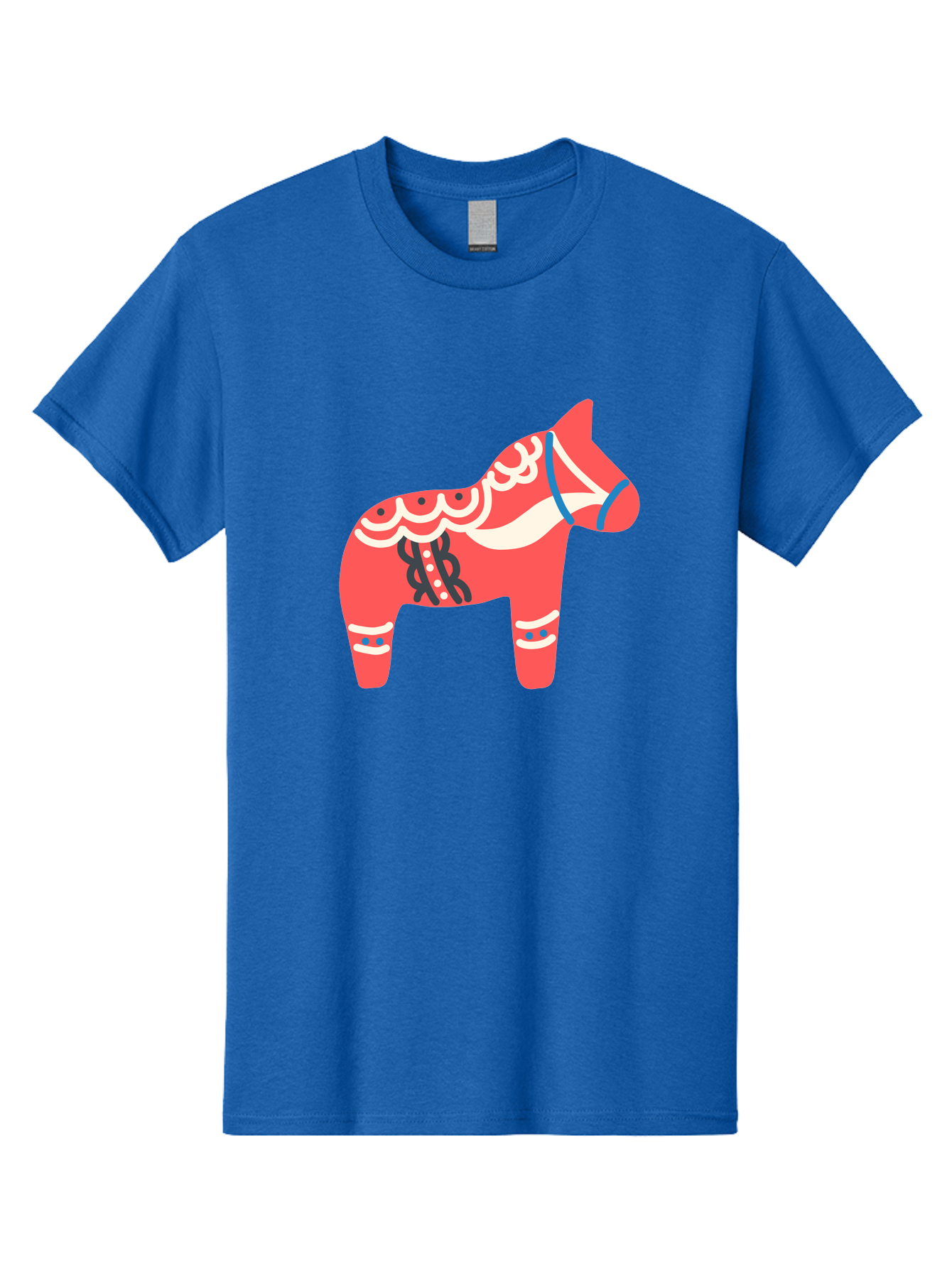 Dala-Horse-1 Men'S Graphic Tee, 100% Cotton, Comfortable Casual Summer Wear, Machine Washable, Traditional Swedish Dala Horse, Red Horse, White And Blue Accents, Folk Art Design, Cultural Heritage, Scandinavian Symbol, Wooden Horse, Aab686
