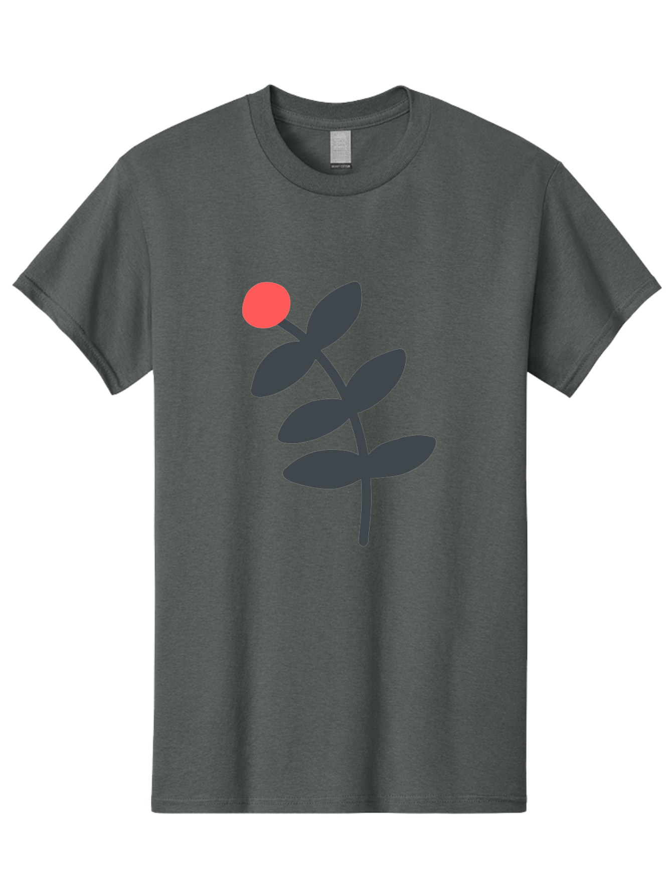 Dark-Purple-Leaves-With-Red-Berry Men'S Graphic Tee, 100% Cotton, Comfortable Casual Summer Wear, Machine Washable, Red Berry, Dark Leaves, Simple Graphic, Minimalist Design, Floral Illustration, Botanical Art, Modern Style, Bold Colors Aab689