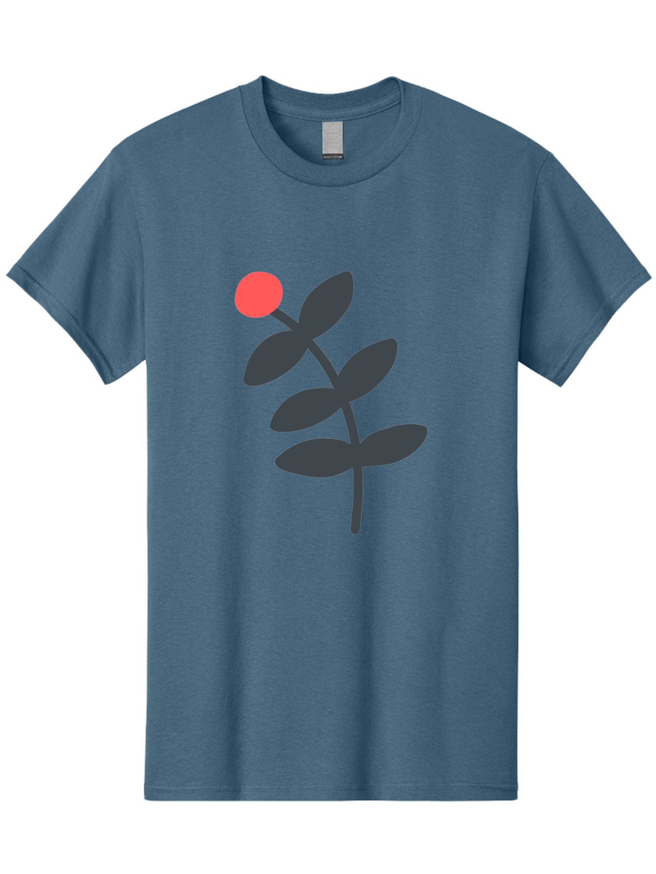 Dark-Purple-Leaves-With-Red-Berry Men'S Graphic Tee, 100% Cotton, Comfortable Casual Summer Wear, Machine Washable, Red Berry, Dark Leaves, Simple Graphic, Minimalist Design, Floral Illustration, Botanical Art, Modern Style, Bold Colors Aab689