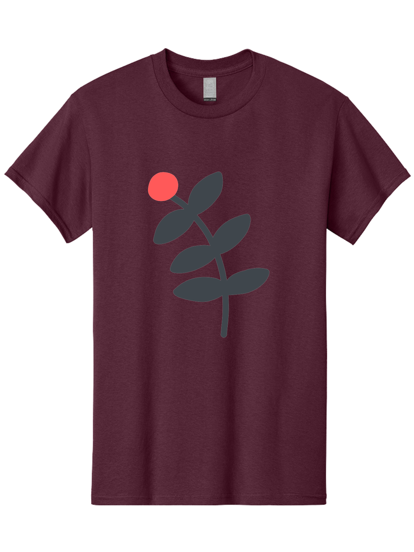 Dark-Purple-Leaves-With-Red-Berry Men'S Graphic Tee, 100% Cotton, Comfortable Casual Summer Wear, Machine Washable, Red Berry, Dark Leaves, Simple Graphic, Minimalist Design, Floral Illustration, Botanical Art, Modern Style, Bold Colors Aab689