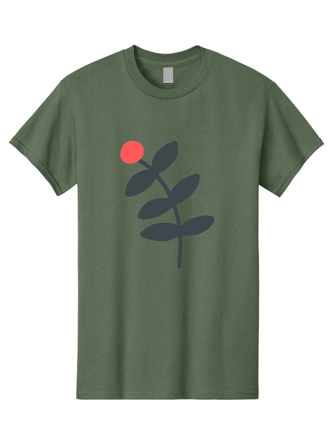 Dark-Purple-Leaves-With-Red-Berry Men'S Graphic Tee, 100% Cotton, Comfortable Casual Summer Wear, Machine Washable, Red Berry, Dark Leaves, Simple Graphic, Minimalist Design, Floral Illustration, Botanical Art, Modern Style, Bold Colors Aab689