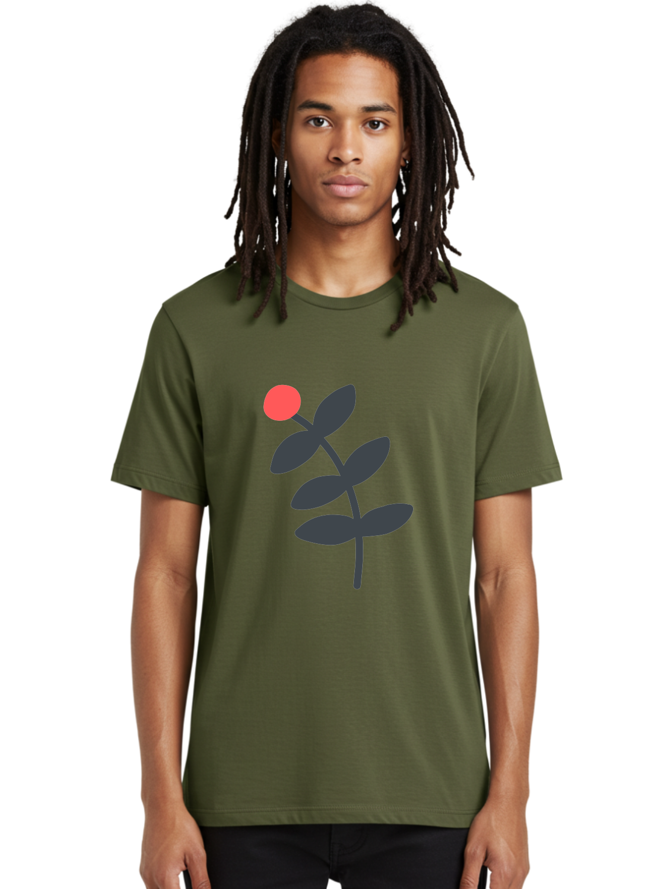 Dark-Purple-Leaves-With-Red-Berry Men'S Graphic Tee, 100% Cotton, Comfortable Casual Summer Wear, Machine Washable, Red Berry, Dark Leaves, Simple Graphic, Minimalist Design, Floral Illustration, Botanical Art, Modern Style, Bold Colors Aab689