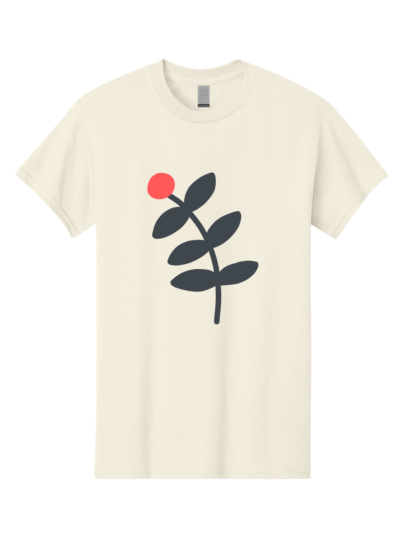 Dark-Purple-Leaves-With-Red-Berry Men'S Graphic Tee, 100% Cotton, Comfortable Casual Summer Wear, Machine Washable, Red Berry, Dark Leaves, Simple Graphic, Minimalist Design, Floral Illustration, Botanical Art, Modern Style, Bold Colors Aab689