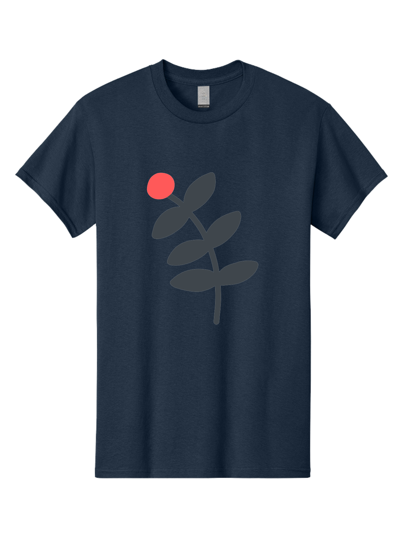 Dark-Purple-Leaves-With-Red-Berry Men'S Graphic Tee, 100% Cotton, Comfortable Casual Summer Wear, Machine Washable, Red Berry, Dark Leaves, Simple Graphic, Minimalist Design, Floral Illustration, Botanical Art, Modern Style, Bold Colors Aab689
