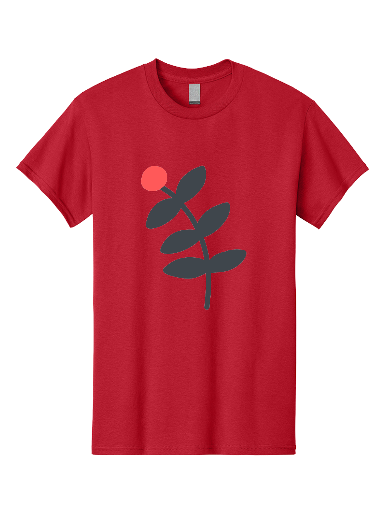 Dark-Purple-Leaves-With-Red-Berry Men'S Graphic Tee, 100% Cotton, Comfortable Casual Summer Wear, Machine Washable, Red Berry, Dark Leaves, Simple Graphic, Minimalist Design, Floral Illustration, Botanical Art, Modern Style, Bold Colors Aab689