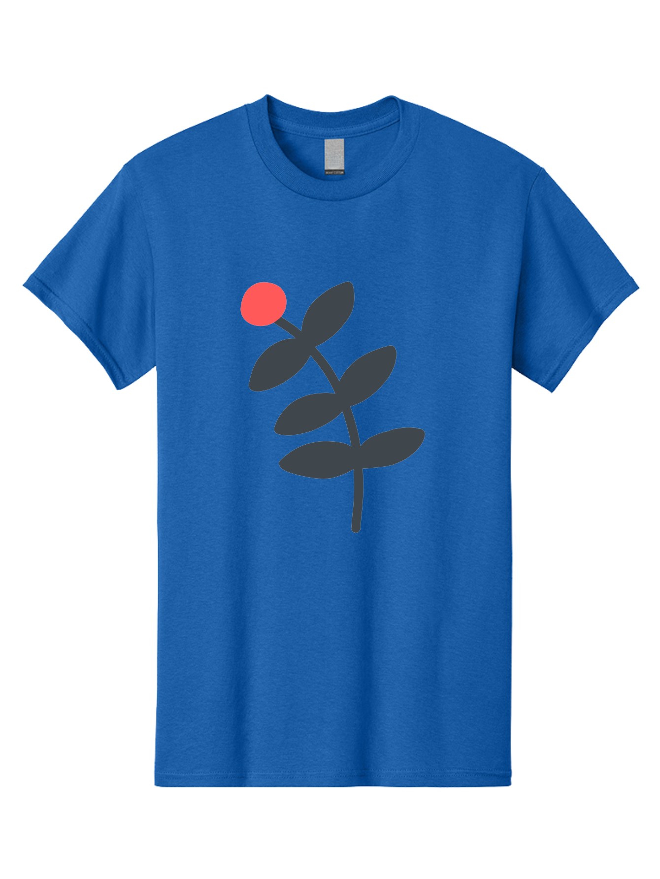 Dark-Purple-Leaves-With-Red-Berry Men'S Graphic Tee, 100% Cotton, Comfortable Casual Summer Wear, Machine Washable, Red Berry, Dark Leaves, Simple Graphic, Minimalist Design, Floral Illustration, Botanical Art, Modern Style, Bold Colors Aab689