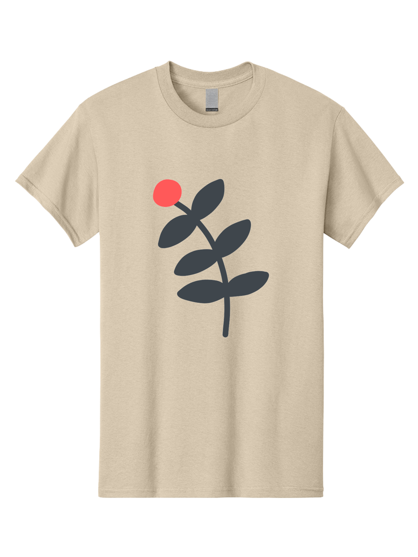 Dark-Purple-Leaves-With-Red-Berry Men'S Graphic Tee, 100% Cotton, Comfortable Casual Summer Wear, Machine Washable, Red Berry, Dark Leaves, Simple Graphic, Minimalist Design, Floral Illustration, Botanical Art, Modern Style, Bold Colors Aab689