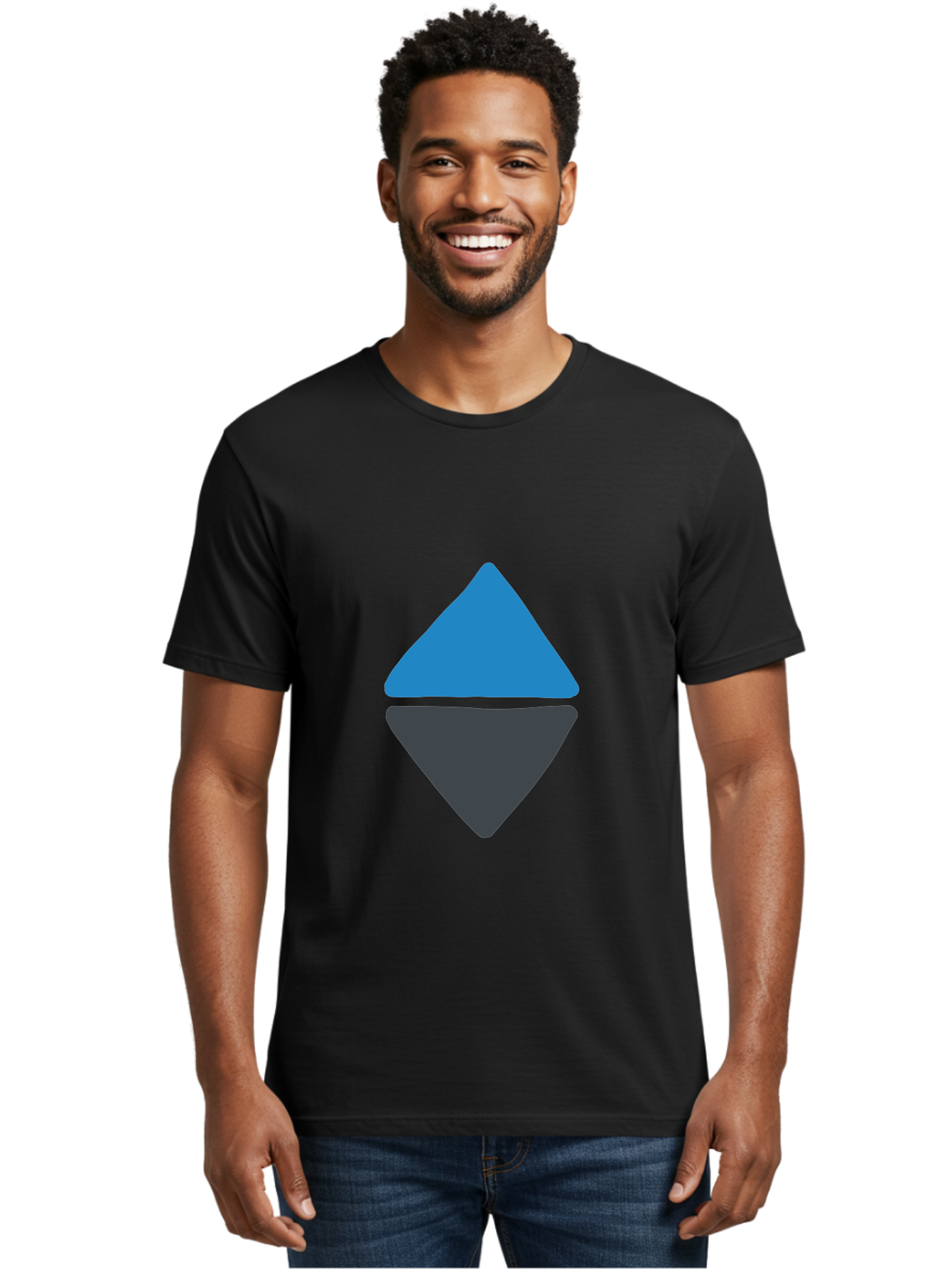 Diamond-Logo Men'S Graphic Tee, 100% Cotton, Comfortable Casual Summer Wear, Machine Washable, Ethereum Logo, Diamond Shape, Blue And Black, Cryptocurrency Symbol, Blockchain Icon, Digital Currency, Modern Design, Abstract Shape, Aab690