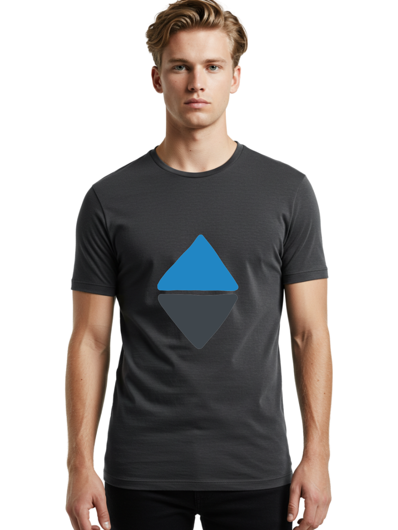 Diamond-Logo Men'S Graphic Tee, 100% Cotton, Comfortable Casual Summer Wear, Machine Washable, Ethereum Logo, Diamond Shape, Blue And Black, Cryptocurrency Symbol, Blockchain Icon, Digital Currency, Modern Design, Abstract Shape, Aab690