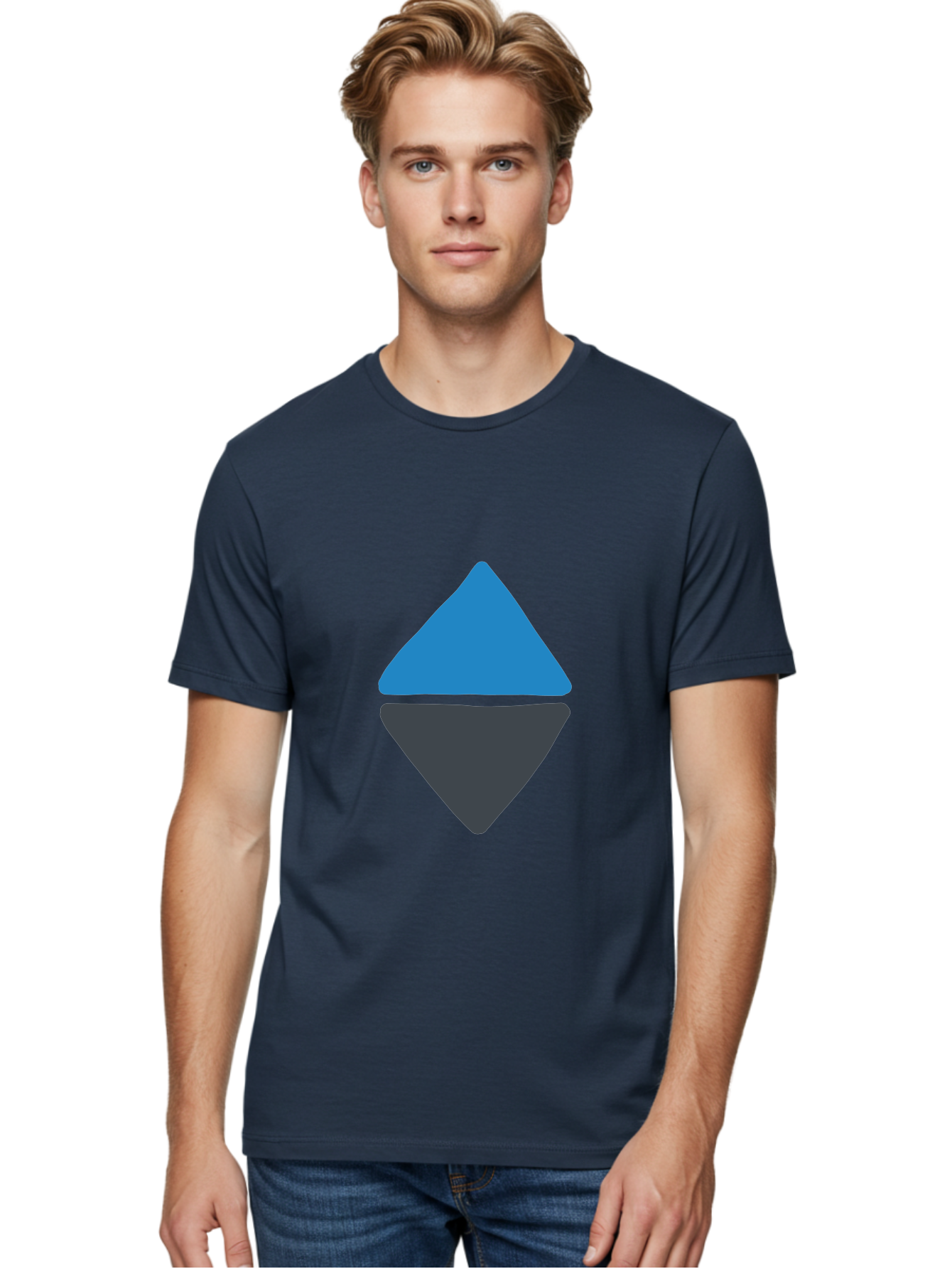 Diamond-Logo Men'S Graphic Tee, 100% Cotton, Comfortable Casual Summer Wear, Machine Washable, Ethereum Logo, Diamond Shape, Blue And Black, Cryptocurrency Symbol, Blockchain Icon, Digital Currency, Modern Design, Abstract Shape, Aab690