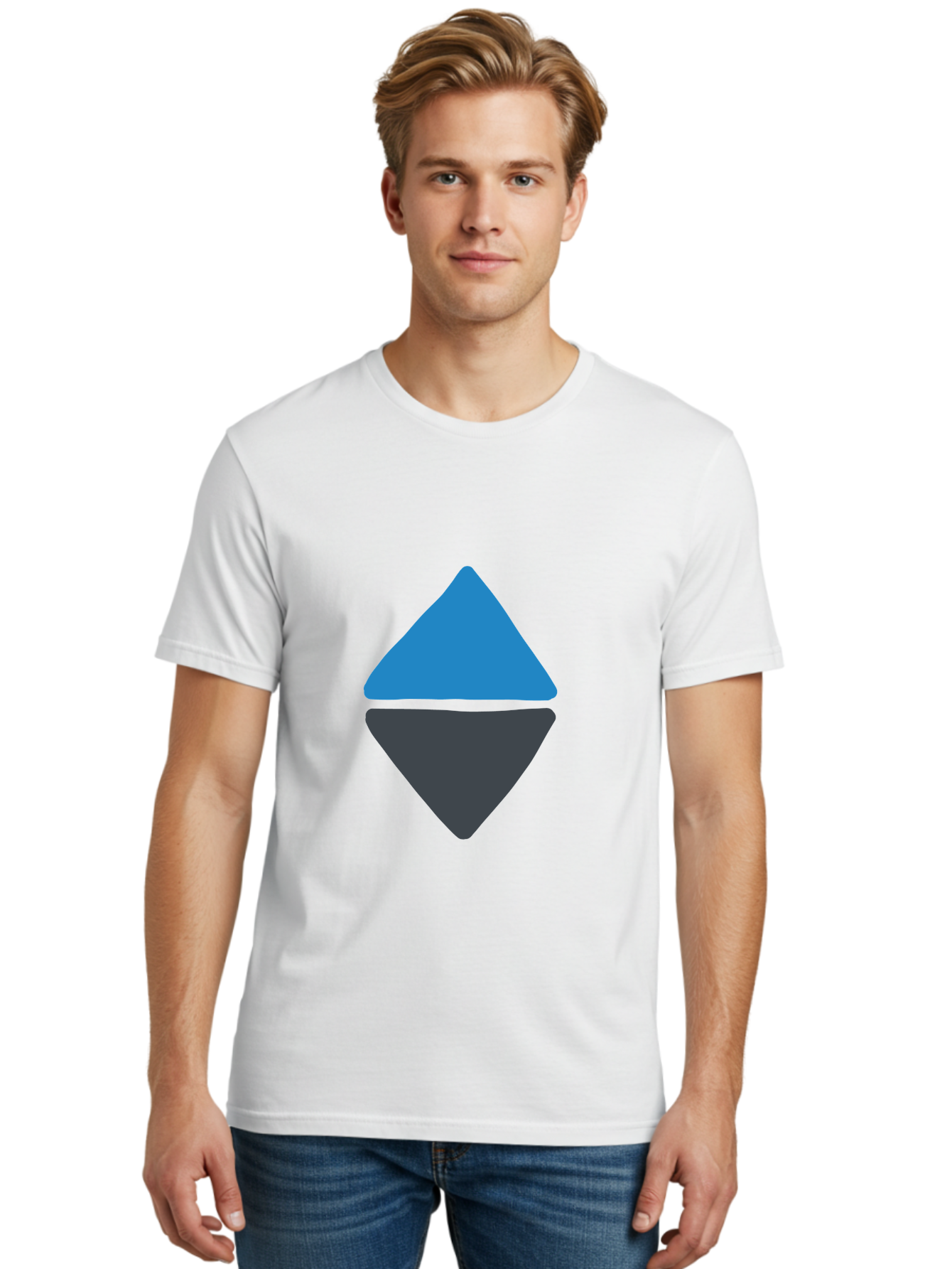 Diamond-Logo Men'S Graphic Tee, 100% Cotton, Comfortable Casual Summer Wear, Machine Washable, Ethereum Logo, Diamond Shape, Blue And Black, Cryptocurrency Symbol, Blockchain Icon, Digital Currency, Modern Design, Abstract Shape, Aab690