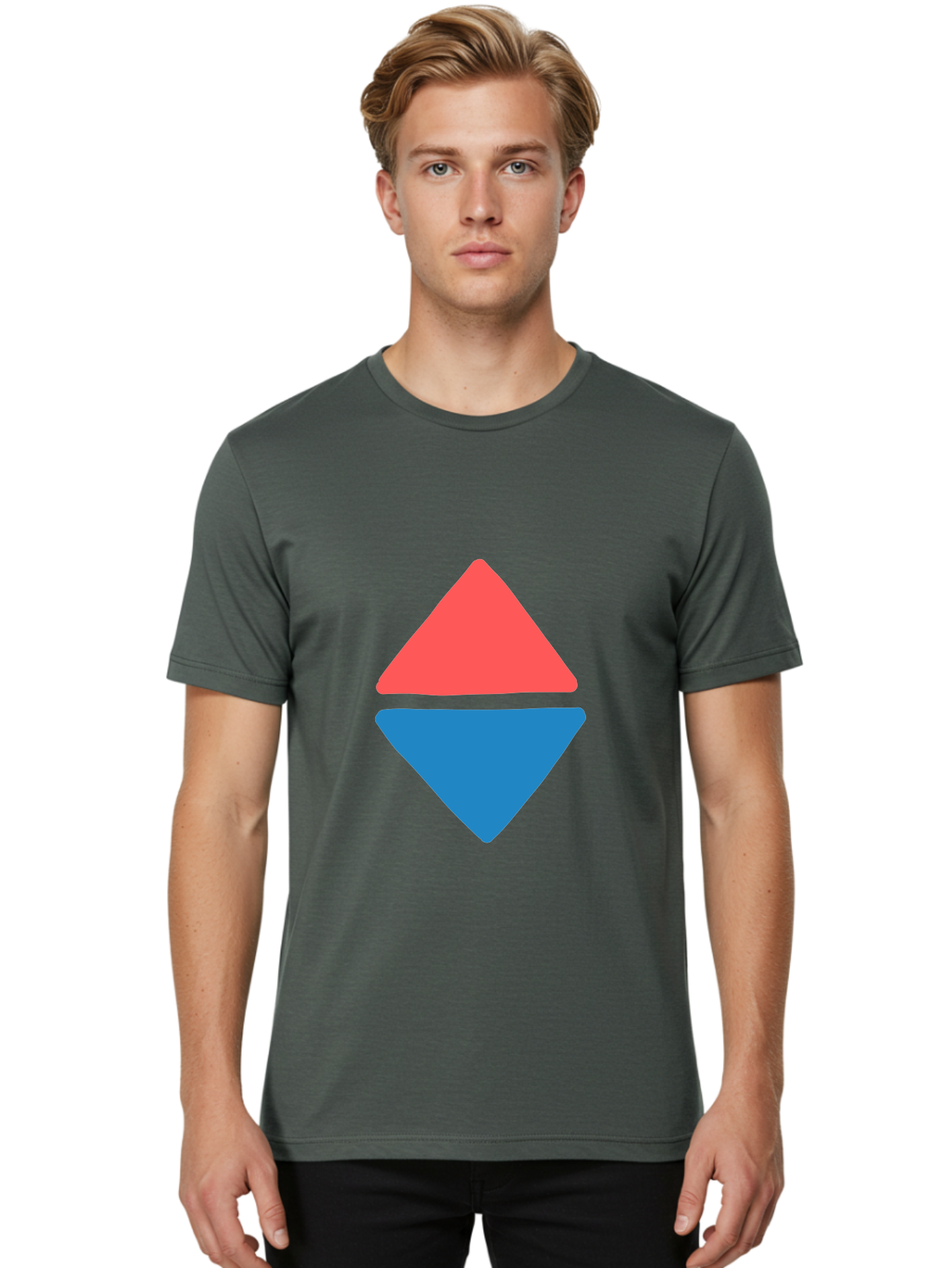 Diamond-Shape Men'S Graphic Tee, 100% Cotton, Comfortable Casual Summer Wear, Machine Washable, Red Diamond, Blue Diamond, Geometric Shapes, Abstract Design, Vibrant Colors, Minimalist Art, Modern Graphics, Diamond Symbol Aab691