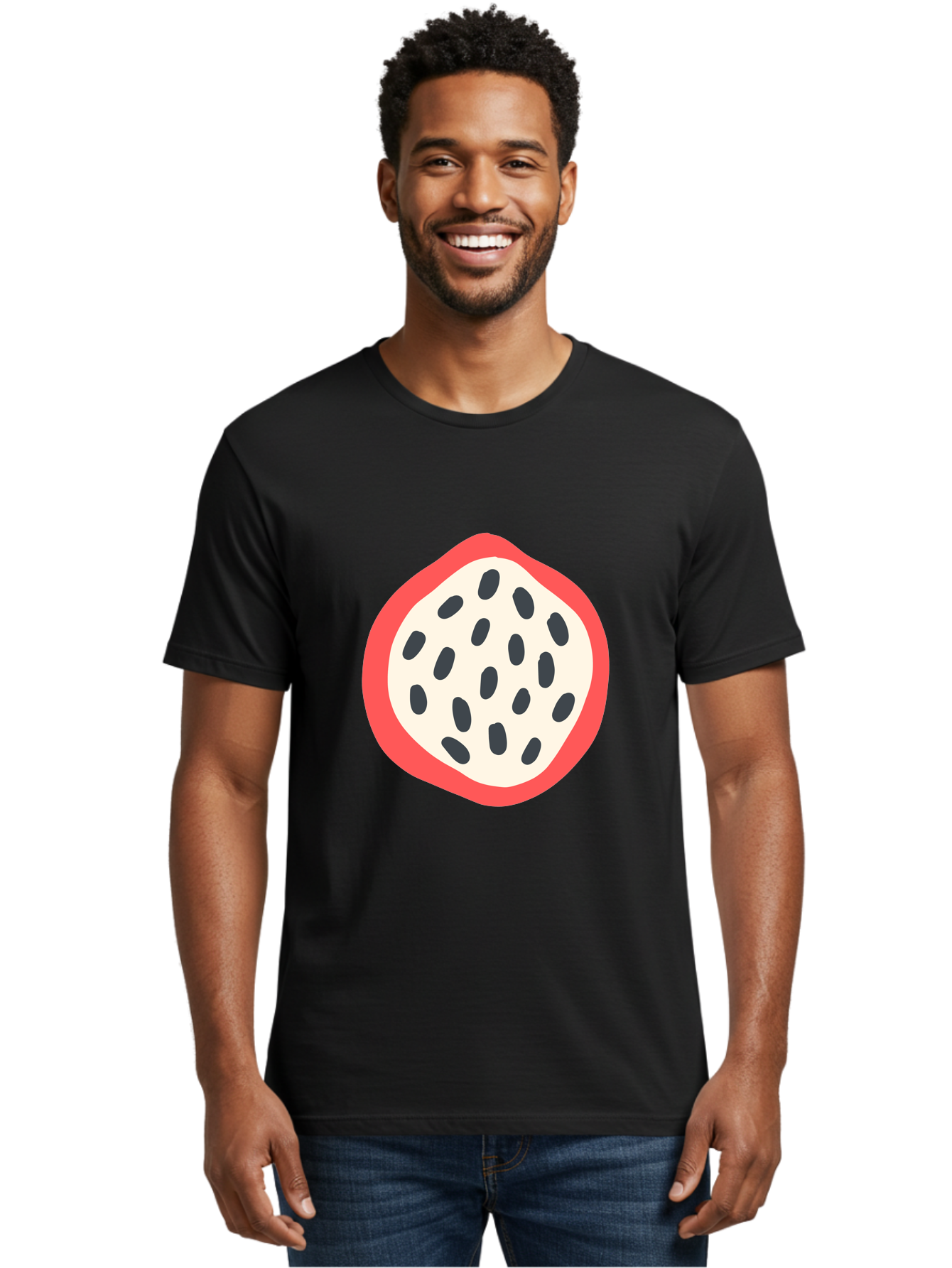 Dragon-Fruit-1 Men'S Graphic Tee, 100% Cotton, Comfortable Casual Summer Wear, Machine Washable, Dragon Fruit, Sliced Fruit, Black Seeds, Red Skin, White Pulp, Exotic Fruit, Tropical Flavors, Vibrant Colors, Healthy Snack, Fruit Illustration Aab692
