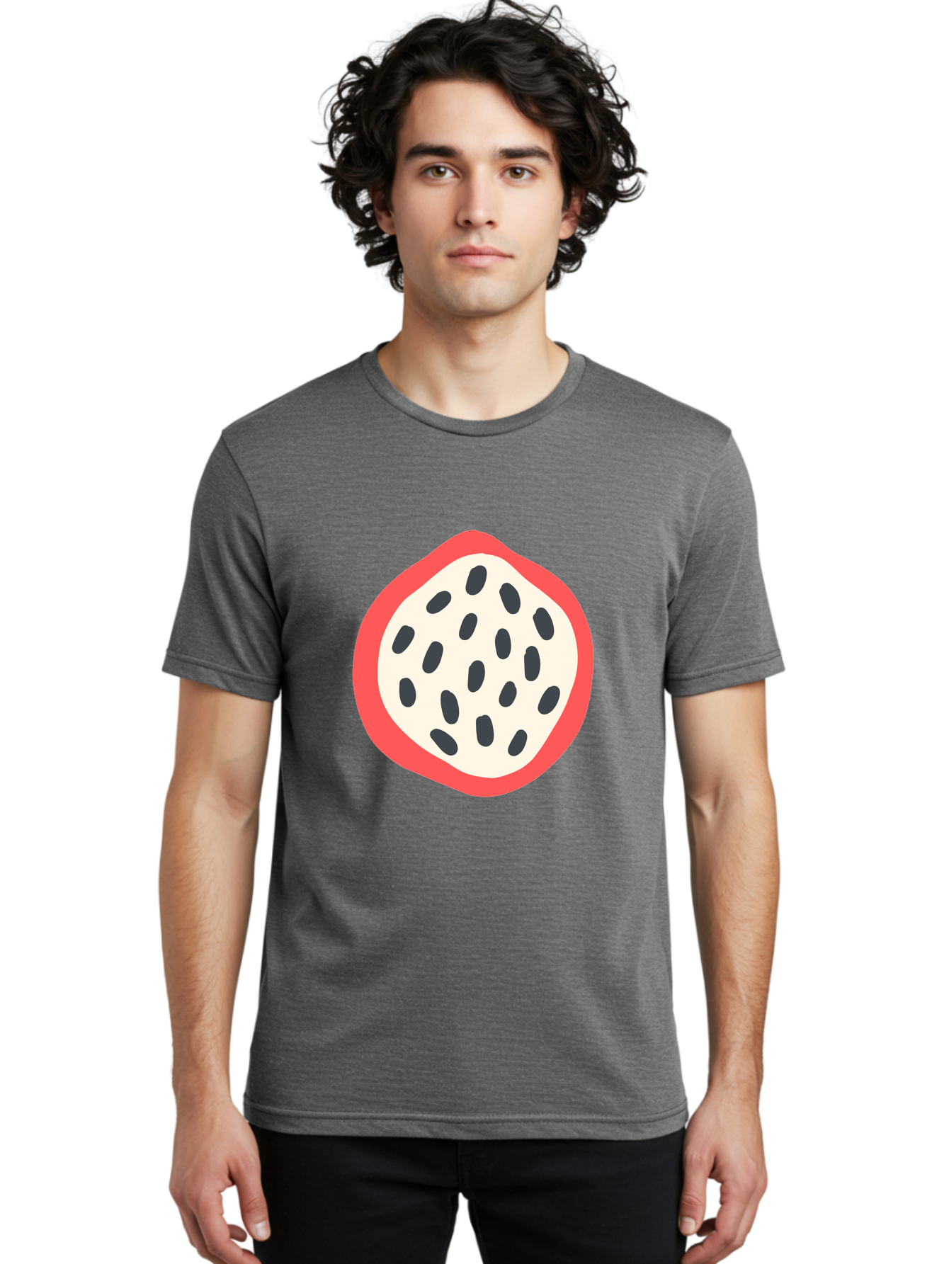 Dragon-Fruit-1 Men'S Graphic Tee, 100% Cotton, Comfortable Casual Summer Wear, Machine Washable, Dragon Fruit, Sliced Fruit, Black Seeds, Red Skin, White Pulp, Exotic Fruit, Tropical Flavors, Vibrant Colors, Healthy Snack, Fruit Illustration Aab692