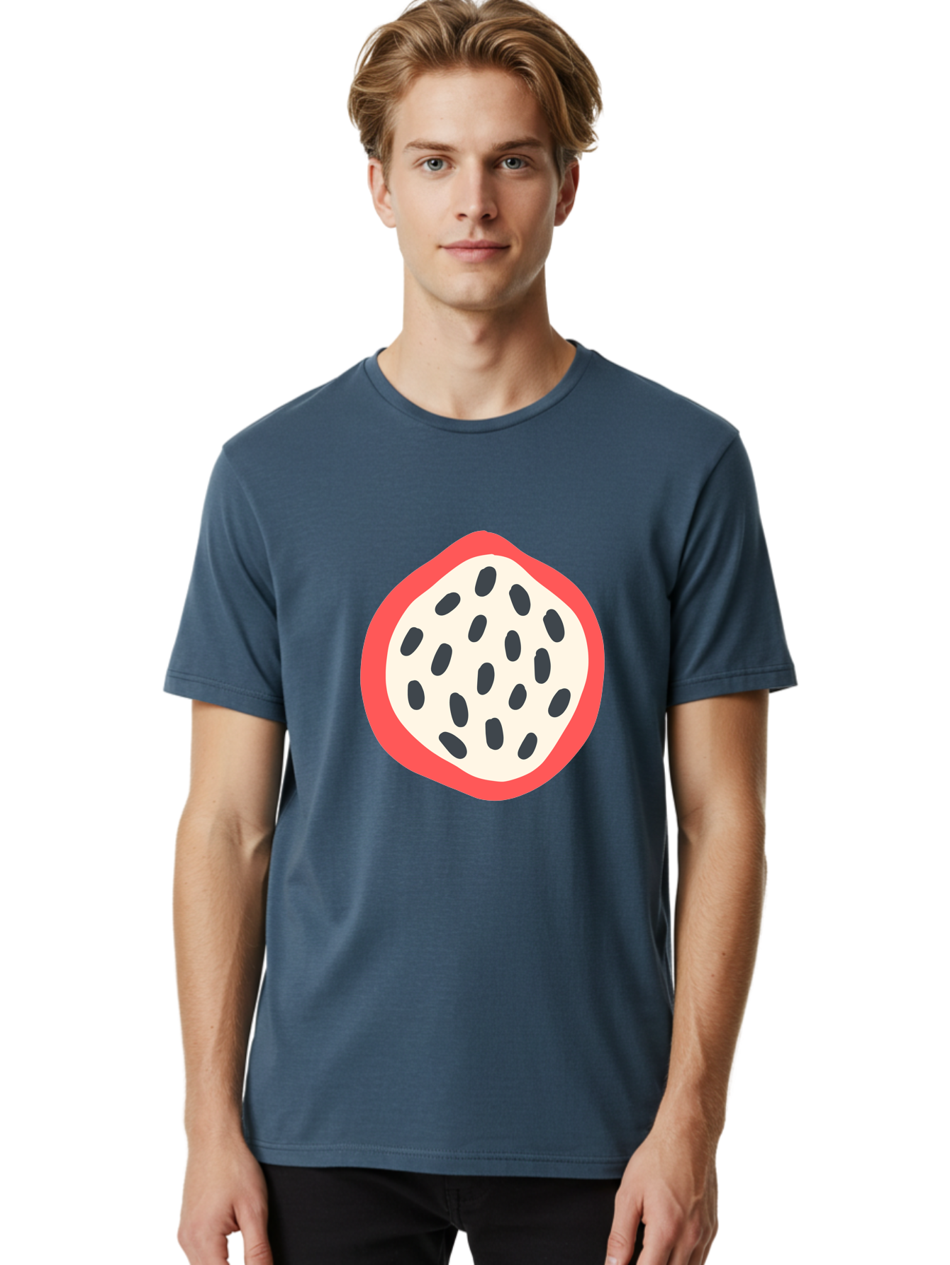 Dragon-Fruit-1 Men'S Graphic Tee, 100% Cotton, Comfortable Casual Summer Wear, Machine Washable, Dragon Fruit, Sliced Fruit, Black Seeds, Red Skin, White Pulp, Exotic Fruit, Tropical Flavors, Vibrant Colors, Healthy Snack, Fruit Illustration Aab692
