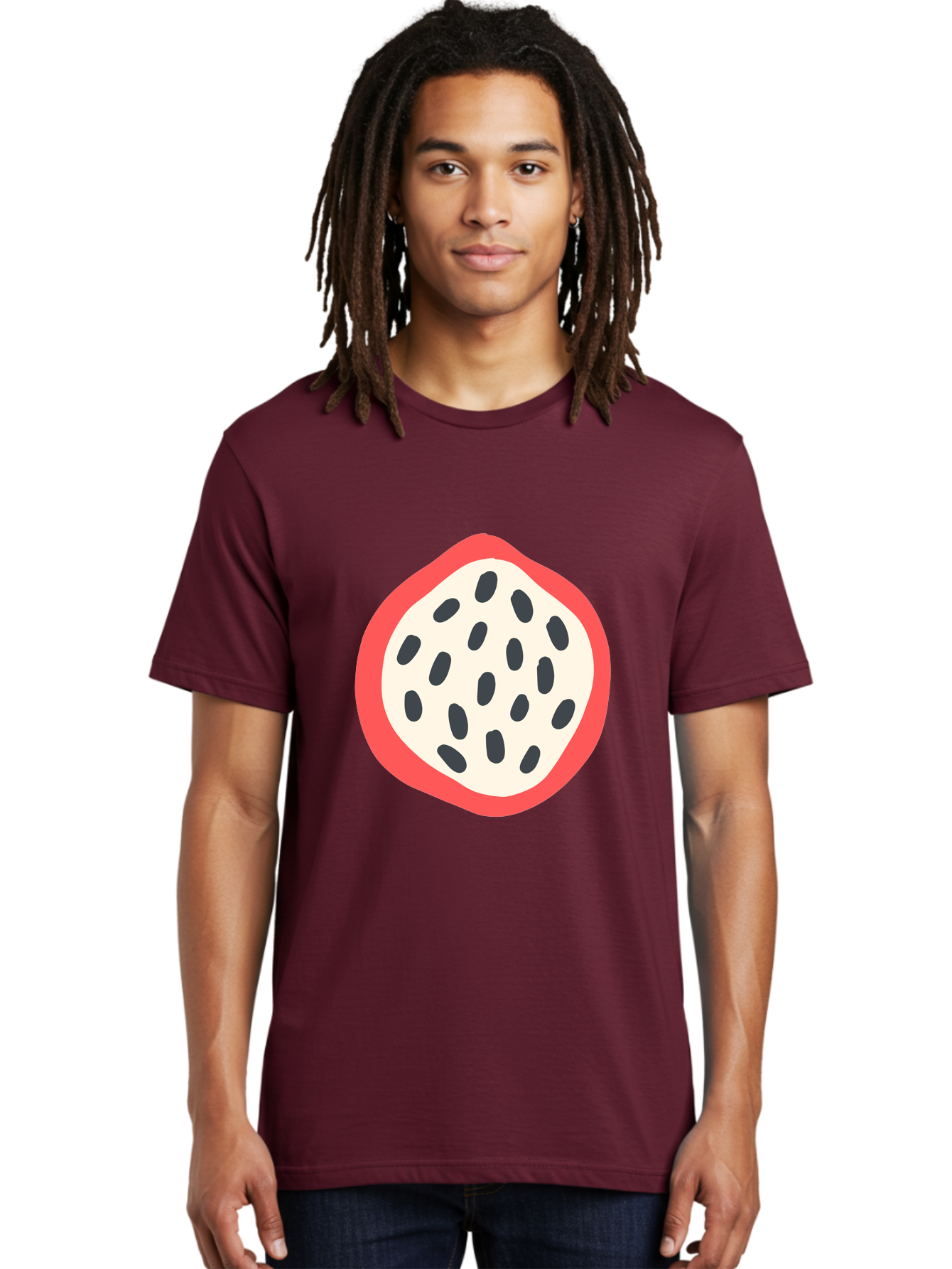 Dragon-Fruit-1 Men'S Graphic Tee, 100% Cotton, Comfortable Casual Summer Wear, Machine Washable, Dragon Fruit, Sliced Fruit, Black Seeds, Red Skin, White Pulp, Exotic Fruit, Tropical Flavors, Vibrant Colors, Healthy Snack, Fruit Illustration Aab692