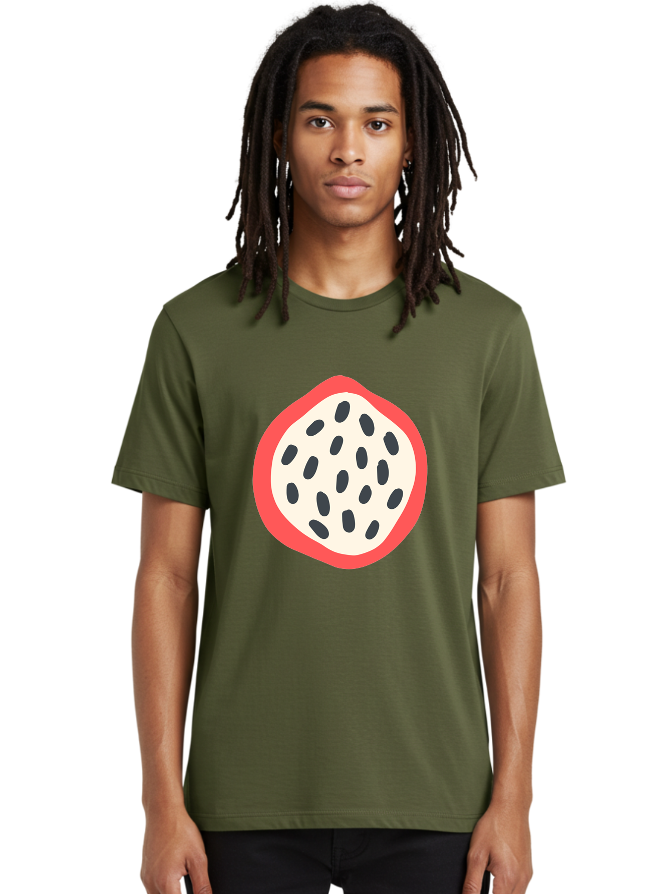 Dragon-Fruit-1 Men'S Graphic Tee, 100% Cotton, Comfortable Casual Summer Wear, Machine Washable, Dragon Fruit, Sliced Fruit, Black Seeds, Red Skin, White Pulp, Exotic Fruit, Tropical Flavors, Vibrant Colors, Healthy Snack, Fruit Illustration Aab692