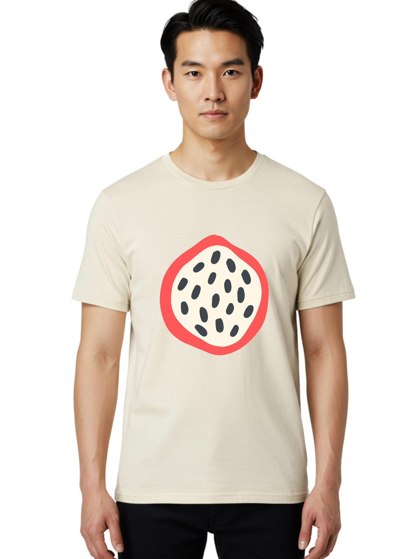 Dragon-Fruit-1 Men'S Graphic Tee, 100% Cotton, Comfortable Casual Summer Wear, Machine Washable, Dragon Fruit, Sliced Fruit, Black Seeds, Red Skin, White Pulp, Exotic Fruit, Tropical Flavors, Vibrant Colors, Healthy Snack, Fruit Illustration Aab692