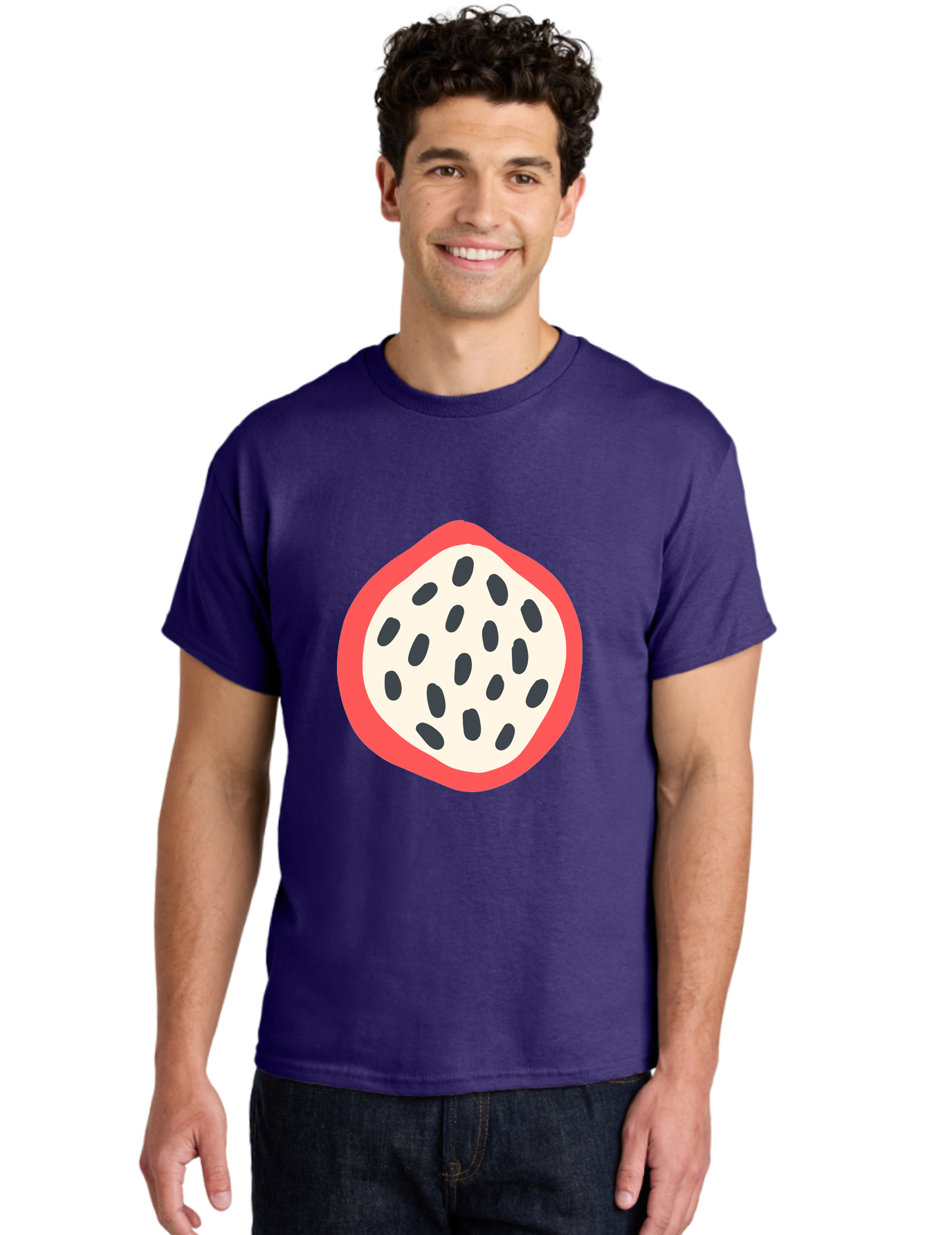 Dragon-Fruit-1 Men'S Graphic Tee, 100% Cotton, Comfortable Casual Summer Wear, Machine Washable, Dragon Fruit, Sliced Fruit, Black Seeds, Red Skin, White Pulp, Exotic Fruit, Tropical Flavors, Vibrant Colors, Healthy Snack, Fruit Illustration Aab692