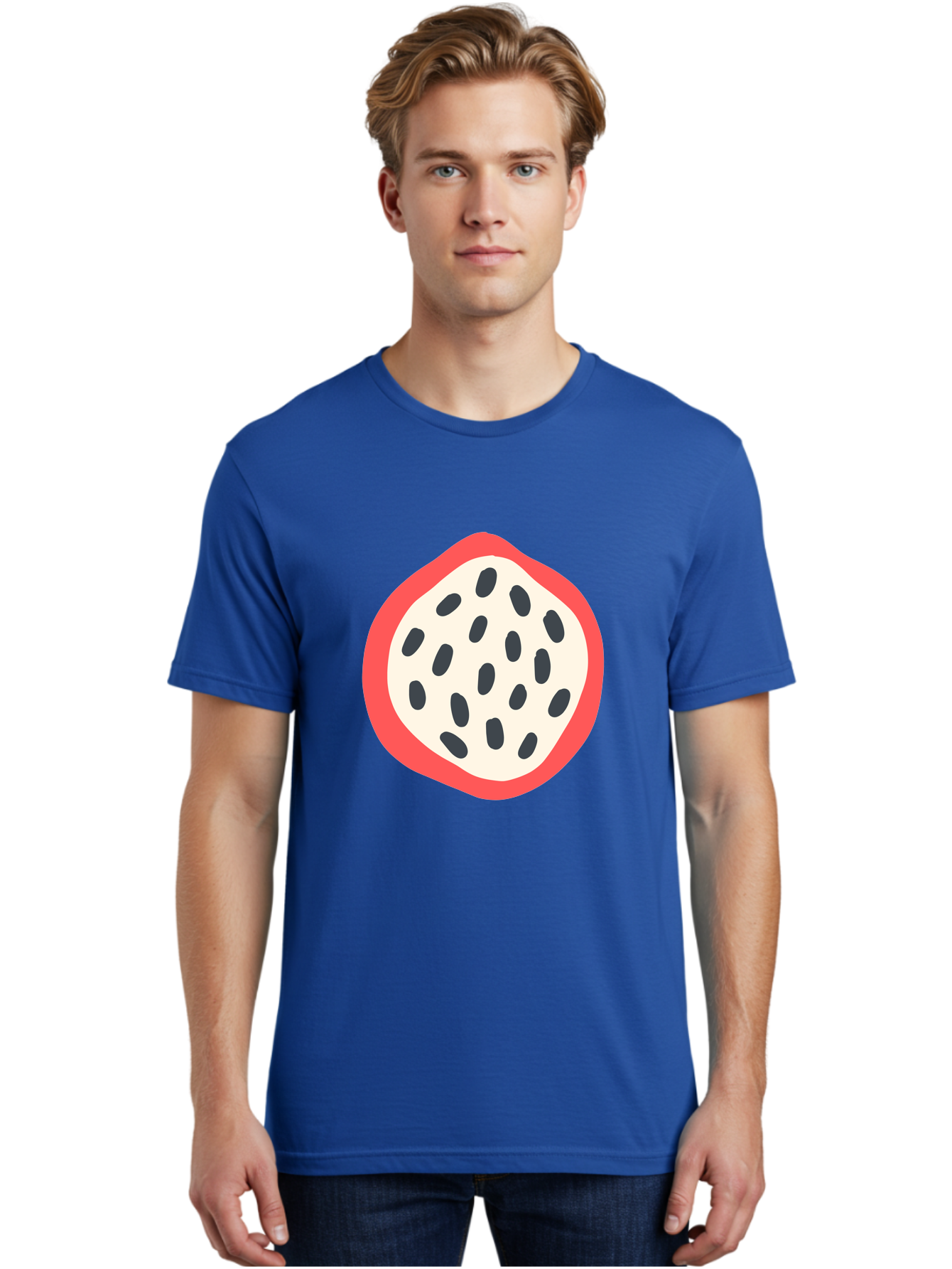 Dragon-Fruit-1 Men'S Graphic Tee, 100% Cotton, Comfortable Casual Summer Wear, Machine Washable, Dragon Fruit, Sliced Fruit, Black Seeds, Red Skin, White Pulp, Exotic Fruit, Tropical Flavors, Vibrant Colors, Healthy Snack, Fruit Illustration Aab692