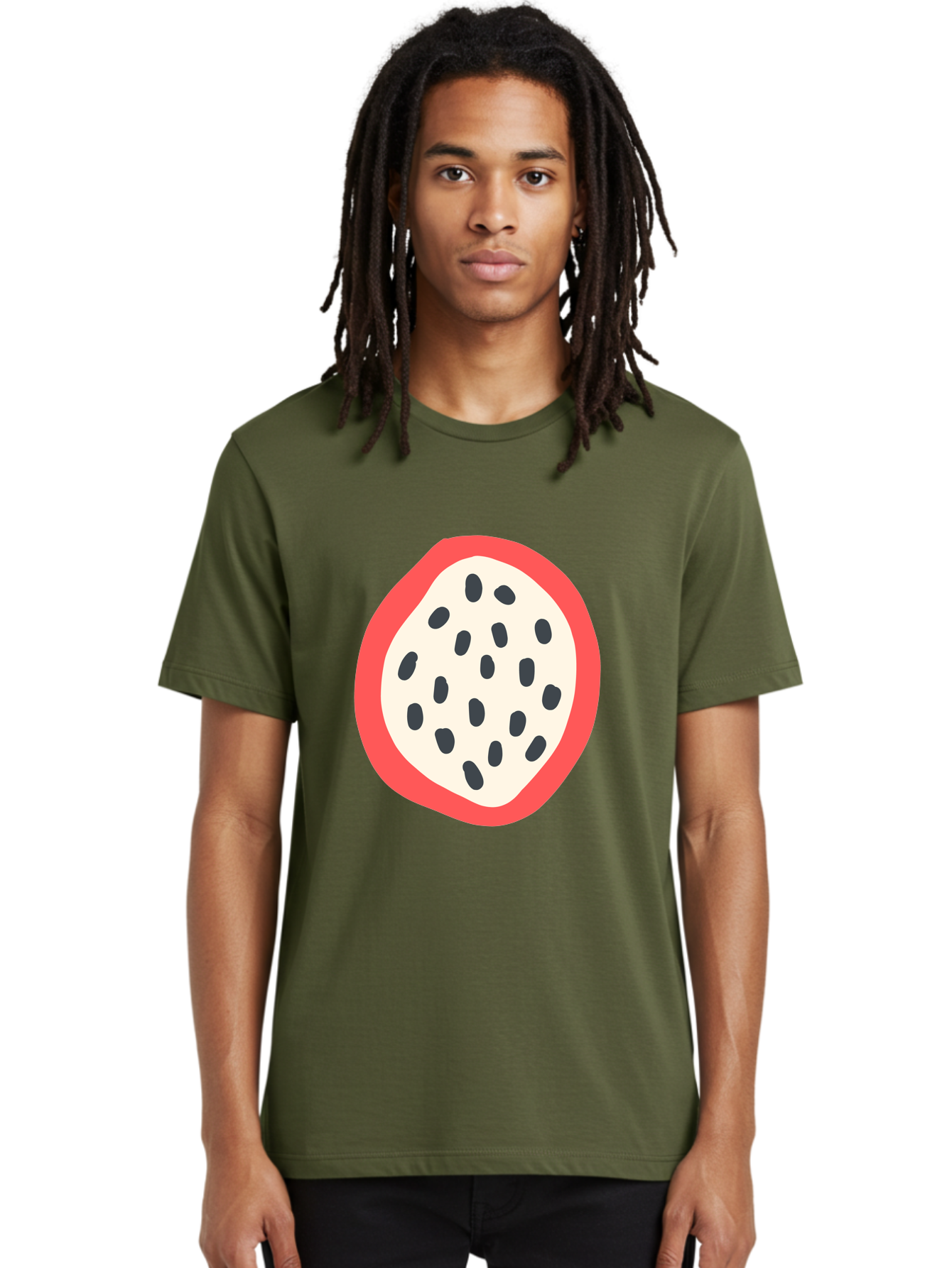 Dragon-Fruit-2 Men'S Graphic Tee, 100% Cotton, Comfortable Casual Summer Wear, Machine Washable, Dragon Fruit Illustration, White And Red Fruit, Black Seeds, Healthy Eating, Exotic Fruit, Tropical Vibes, Digital Art Aab693