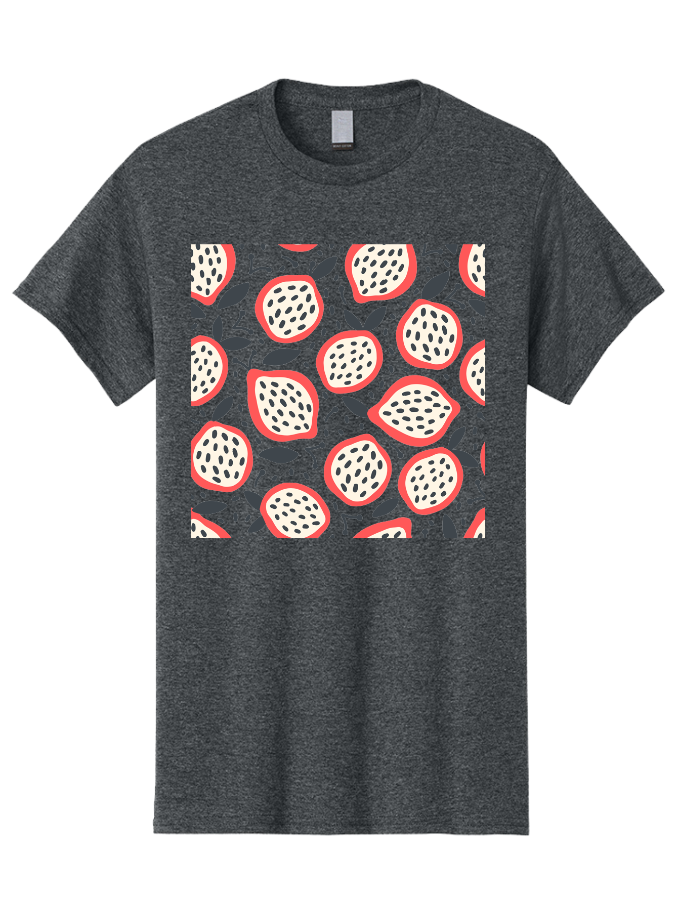 Dragon-Fruit-Pattern Men'S Graphic Tee, 100% Cotton, Comfortable Casual Summer Wear, Machine Washable, Dragon Fruit, Exotic Fruit, Tropical Pattern, Sliced Fruit, Black Seeds, Leaves, Pink Skin, White Flesh, Fruit Design, Seamless Pattern, Aab694