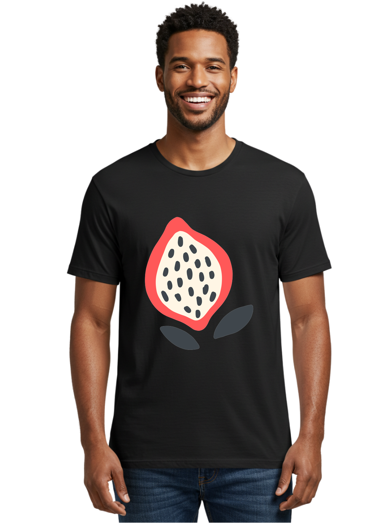 Dragon-Fruit Men'S Graphic Tee, 100% Cotton, Comfortable Casual Summer Wear, Machine Washable, Dragon Fruit, Exotic Fruit, Pink Skin, Black Seeds, White Pulp, Tropical Flavors, Healthy Eating, Fruit Illustration, Minimalist Art, Sweet Treat Aab695