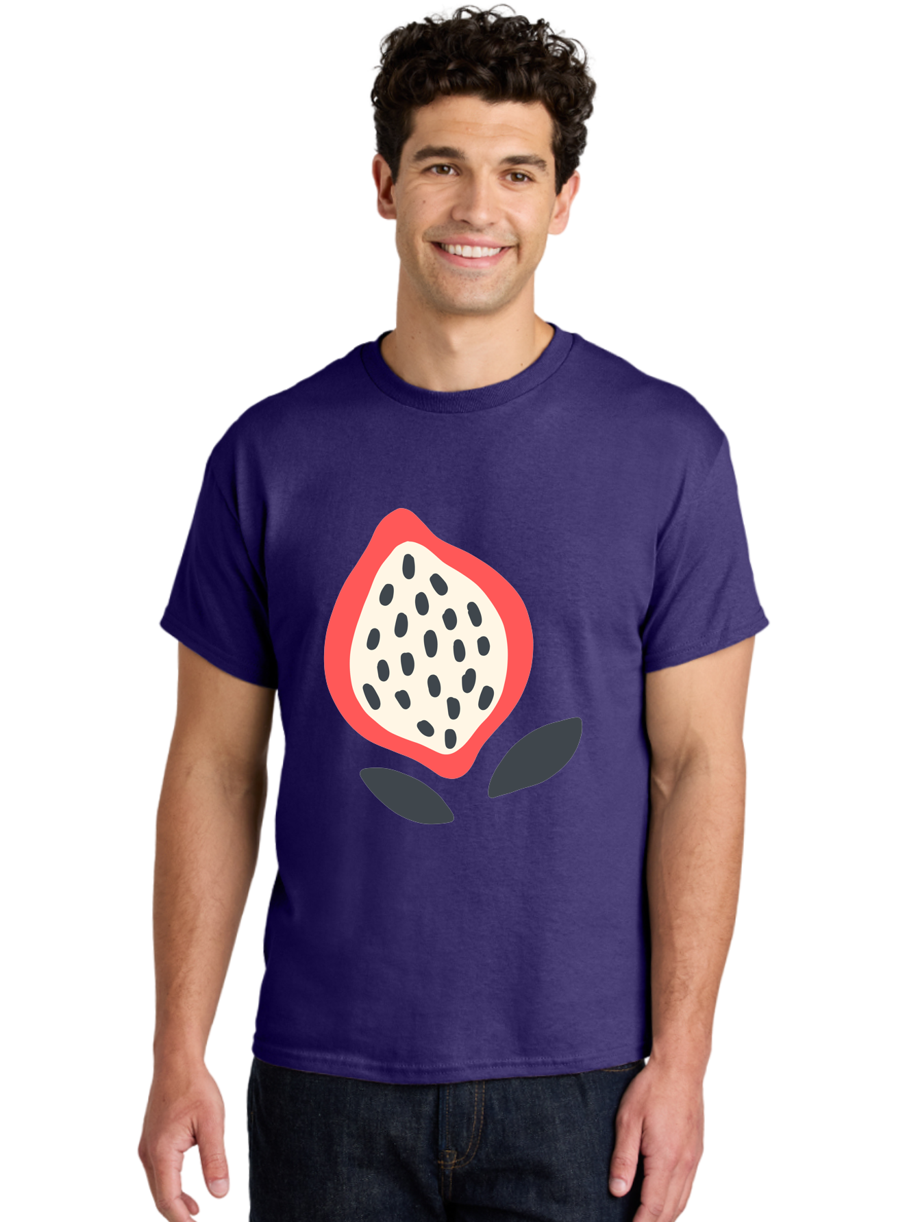 Dragon-Fruit Men'S Graphic Tee, 100% Cotton, Comfortable Casual Summer Wear, Machine Washable, Dragon Fruit, Exotic Fruit, Pink Skin, Black Seeds, White Pulp, Tropical Flavors, Healthy Eating, Fruit Illustration, Minimalist Art, Sweet Treat Aab695