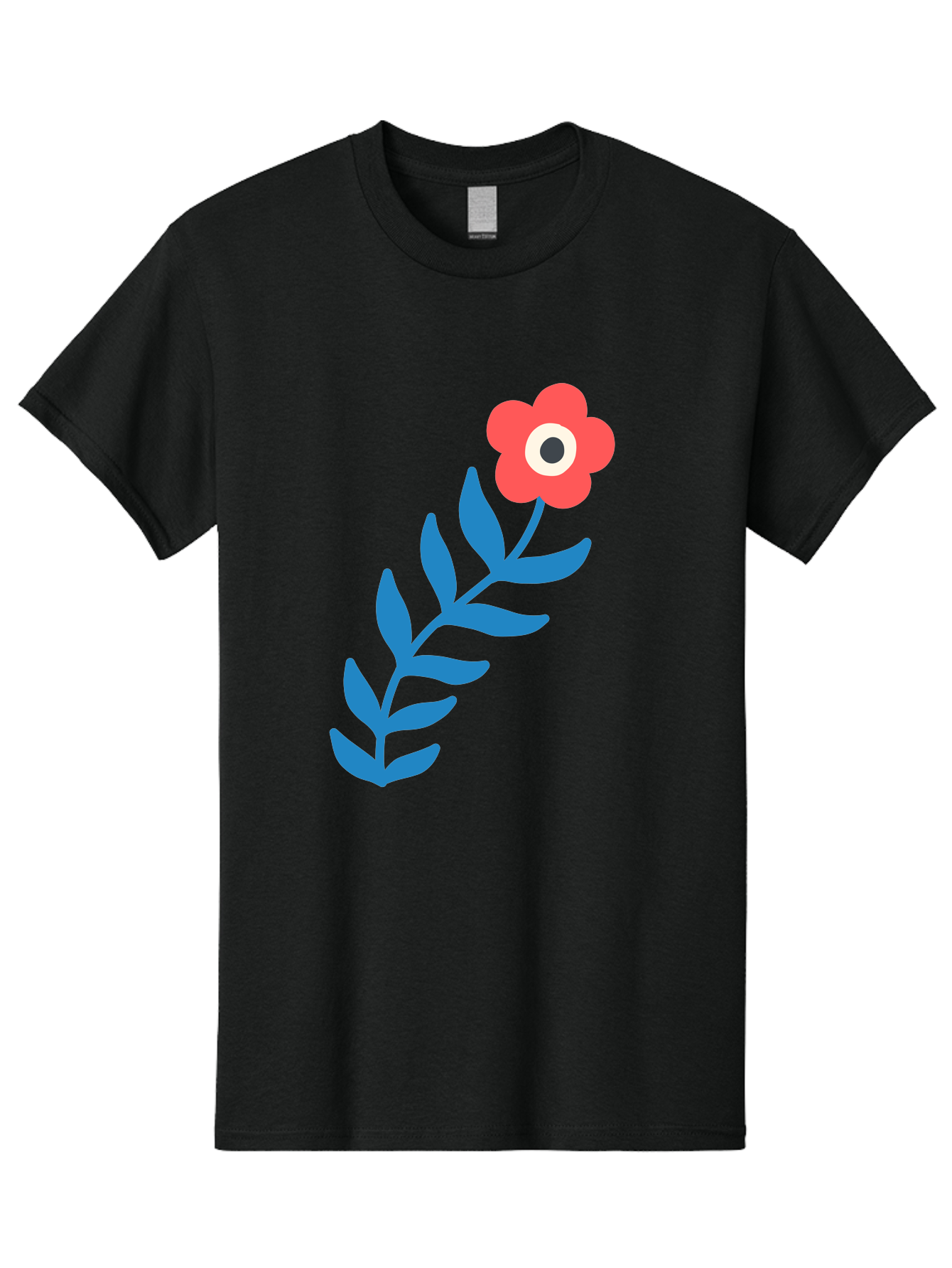 Evil-Eye-Flower Men'S Graphic Tee, 100% Cotton, Comfortable Casual Summer Wear, Machine Washable, Red Flower With White And Black Center, Blue Leaves, Abstract Floral Design, Modern Art, Stylized Bloom, Simple Shapes, Minimalist Illustration Aab697