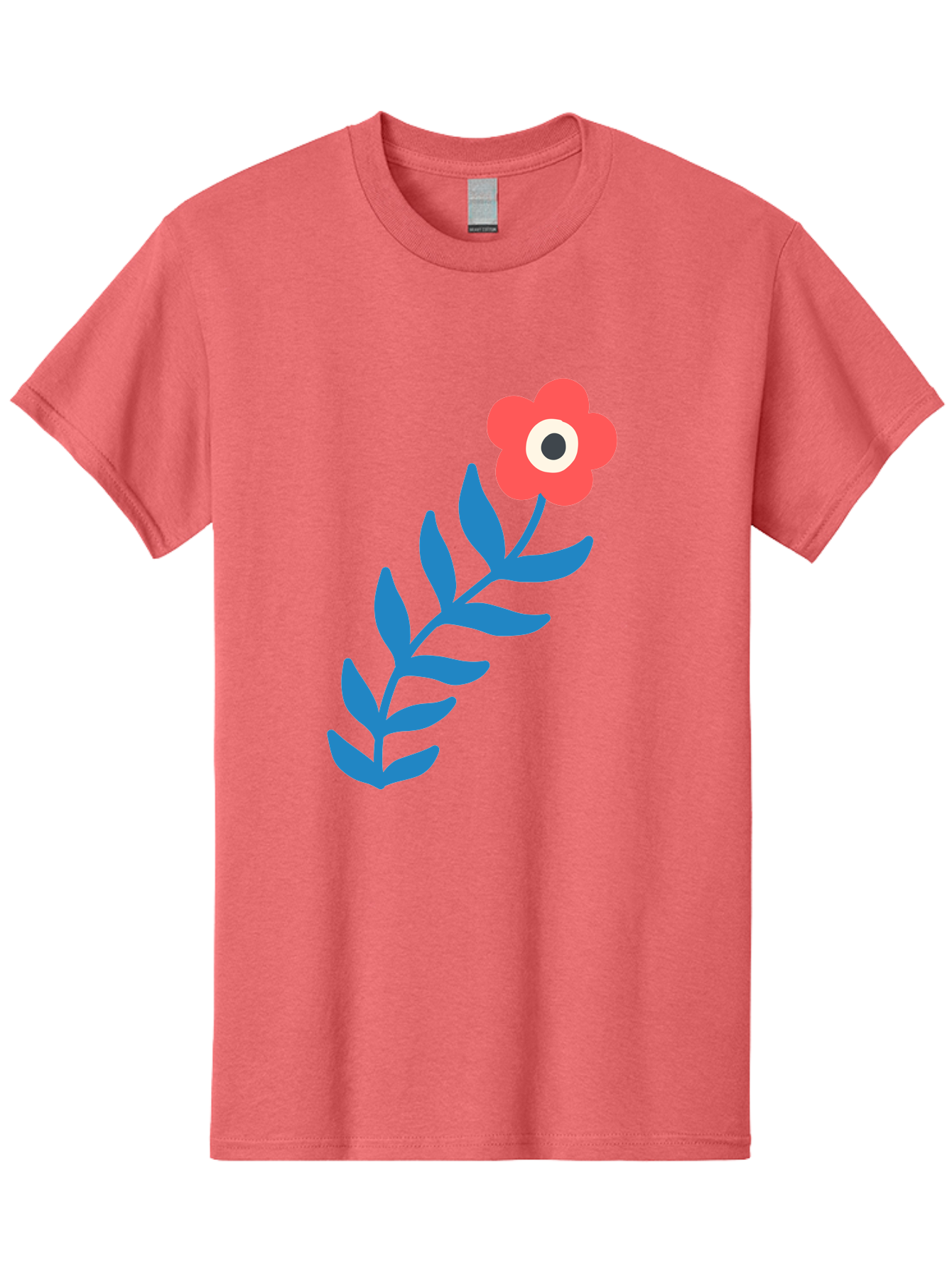 Evil-Eye-Flower Men'S Graphic Tee, 100% Cotton, Comfortable Casual Summer Wear, Machine Washable, Red Flower With White And Black Center, Blue Leaves, Abstract Floral Design, Modern Art, Stylized Bloom, Simple Shapes, Minimalist Illustration Aab697