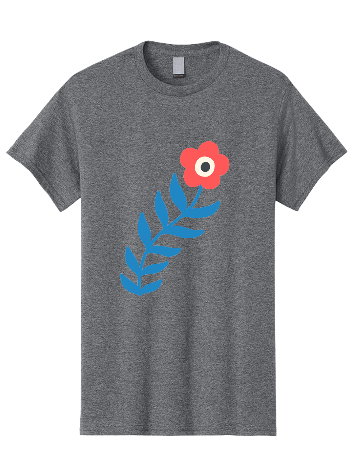 Evil-Eye-Flower Men'S Graphic Tee, 100% Cotton, Comfortable Casual Summer Wear, Machine Washable, Red Flower With White And Black Center, Blue Leaves, Abstract Floral Design, Modern Art, Stylized Bloom, Simple Shapes, Minimalist Illustration Aab697