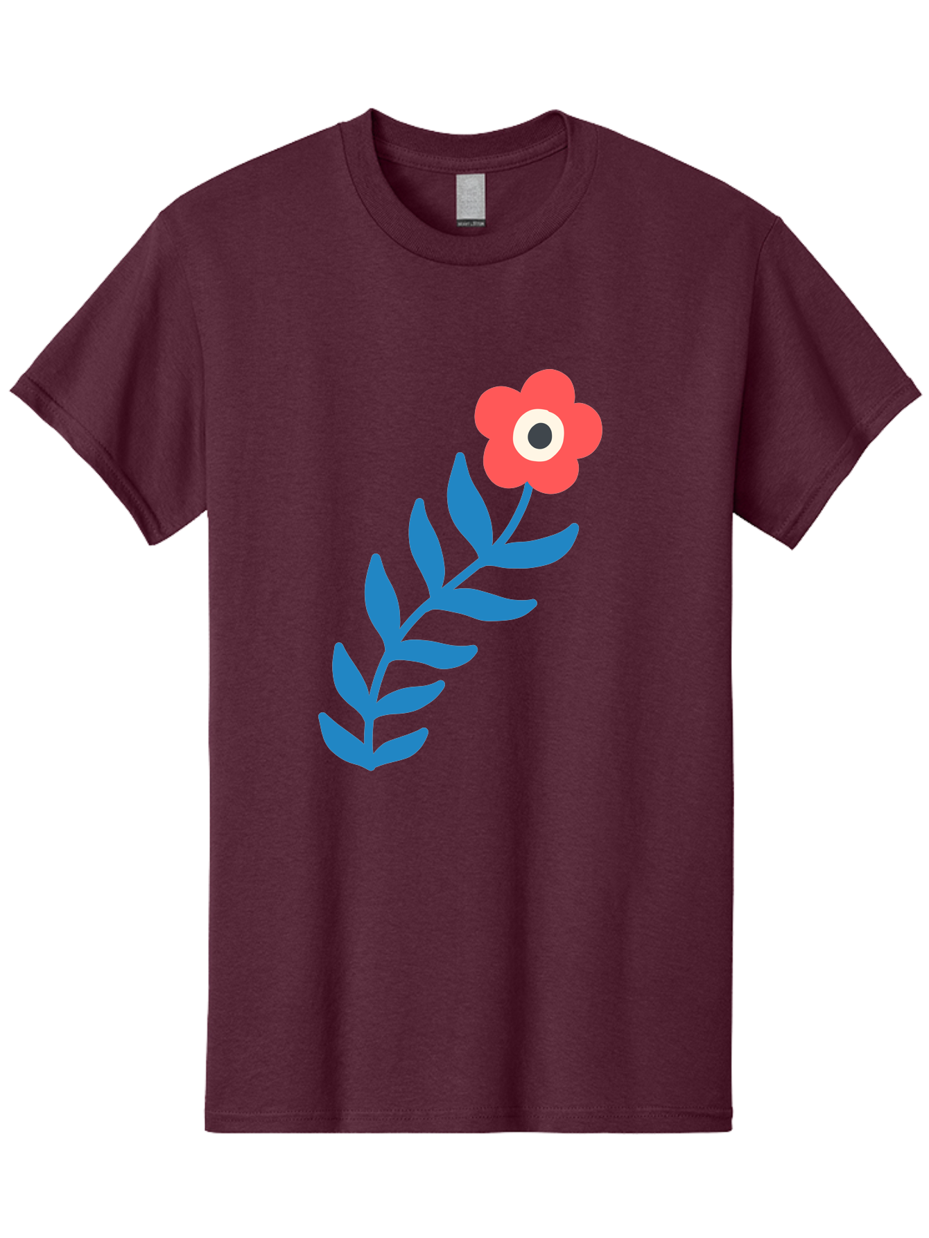 Evil-Eye-Flower Men'S Graphic Tee, 100% Cotton, Comfortable Casual Summer Wear, Machine Washable, Red Flower With White And Black Center, Blue Leaves, Abstract Floral Design, Modern Art, Stylized Bloom, Simple Shapes, Minimalist Illustration Aab697