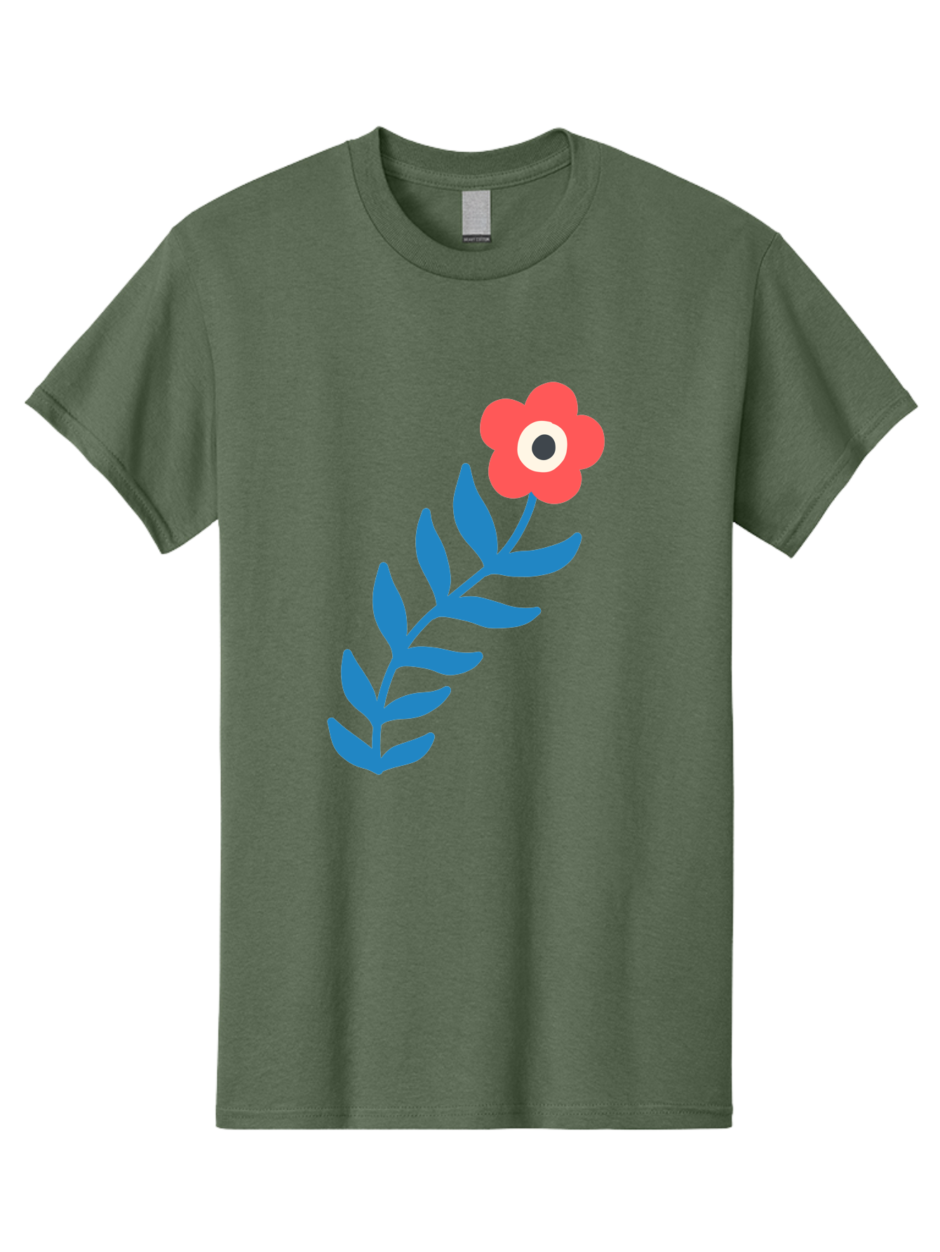 Evil-Eye-Flower Men'S Graphic Tee, 100% Cotton, Comfortable Casual Summer Wear, Machine Washable, Red Flower With White And Black Center, Blue Leaves, Abstract Floral Design, Modern Art, Stylized Bloom, Simple Shapes, Minimalist Illustration Aab697