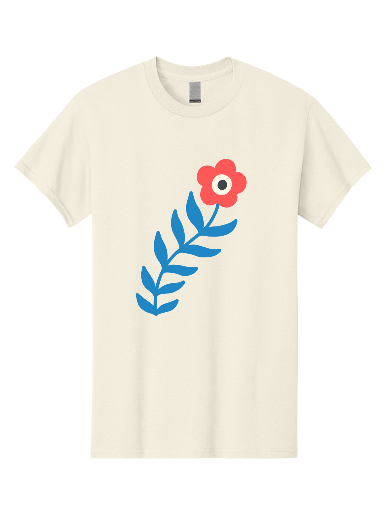 Evil-Eye-Flower Men'S Graphic Tee, 100% Cotton, Comfortable Casual Summer Wear, Machine Washable, Red Flower With White And Black Center, Blue Leaves, Abstract Floral Design, Modern Art, Stylized Bloom, Simple Shapes, Minimalist Illustration Aab697