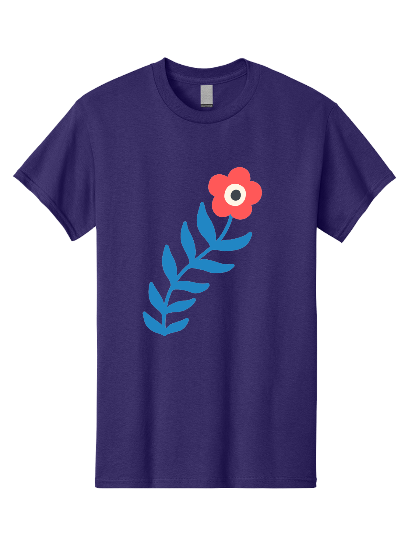 Evil-Eye-Flower Men'S Graphic Tee, 100% Cotton, Comfortable Casual Summer Wear, Machine Washable, Red Flower With White And Black Center, Blue Leaves, Abstract Floral Design, Modern Art, Stylized Bloom, Simple Shapes, Minimalist Illustration Aab697