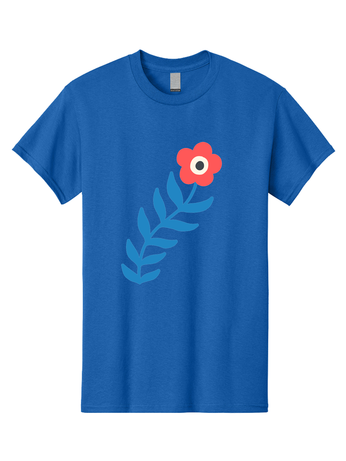 Evil-Eye-Flower Men'S Graphic Tee, 100% Cotton, Comfortable Casual Summer Wear, Machine Washable, Red Flower With White And Black Center, Blue Leaves, Abstract Floral Design, Modern Art, Stylized Bloom, Simple Shapes, Minimalist Illustration Aab697