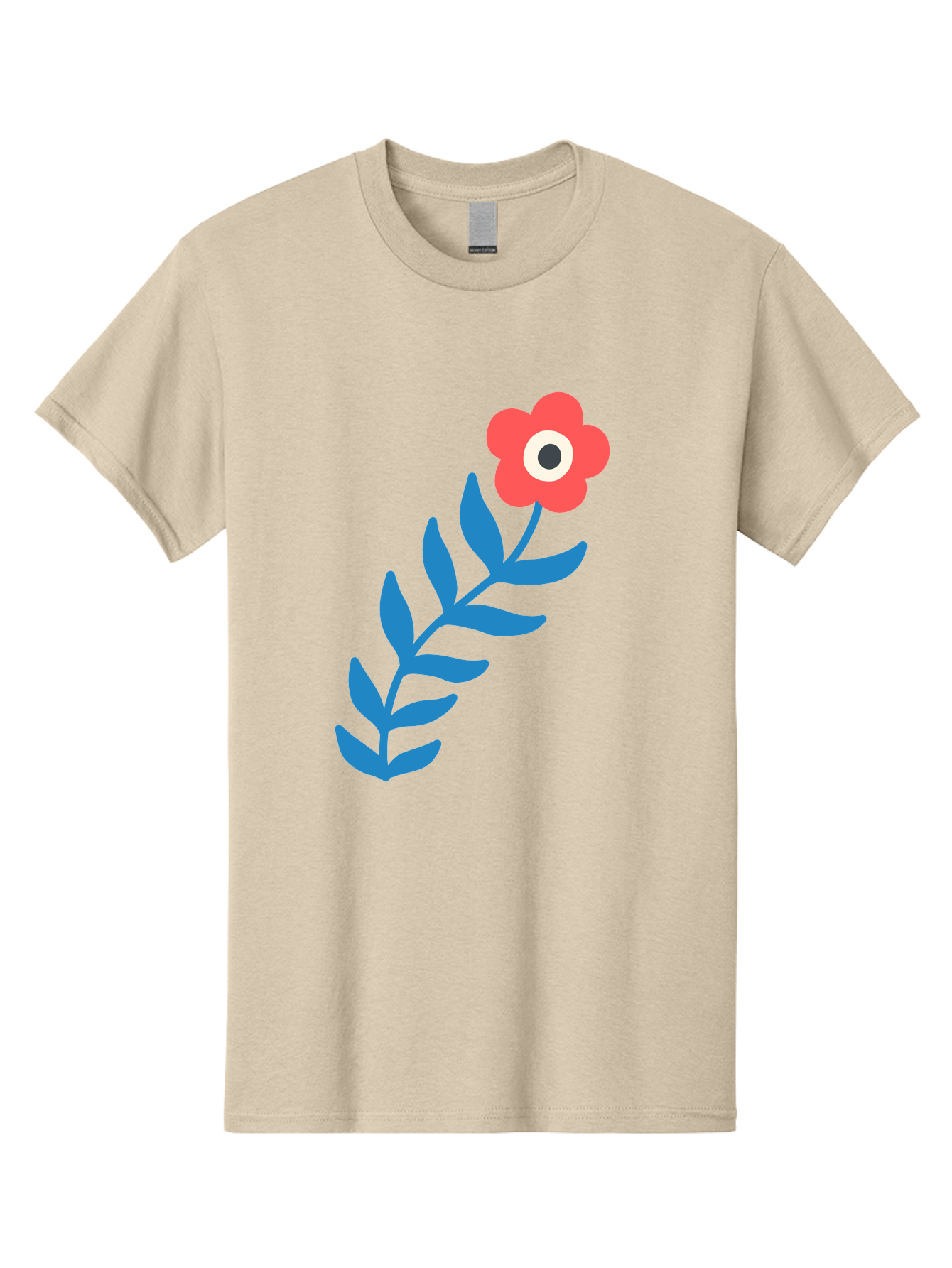 Evil-Eye-Flower Men'S Graphic Tee, 100% Cotton, Comfortable Casual Summer Wear, Machine Washable, Red Flower With White And Black Center, Blue Leaves, Abstract Floral Design, Modern Art, Stylized Bloom, Simple Shapes, Minimalist Illustration Aab697