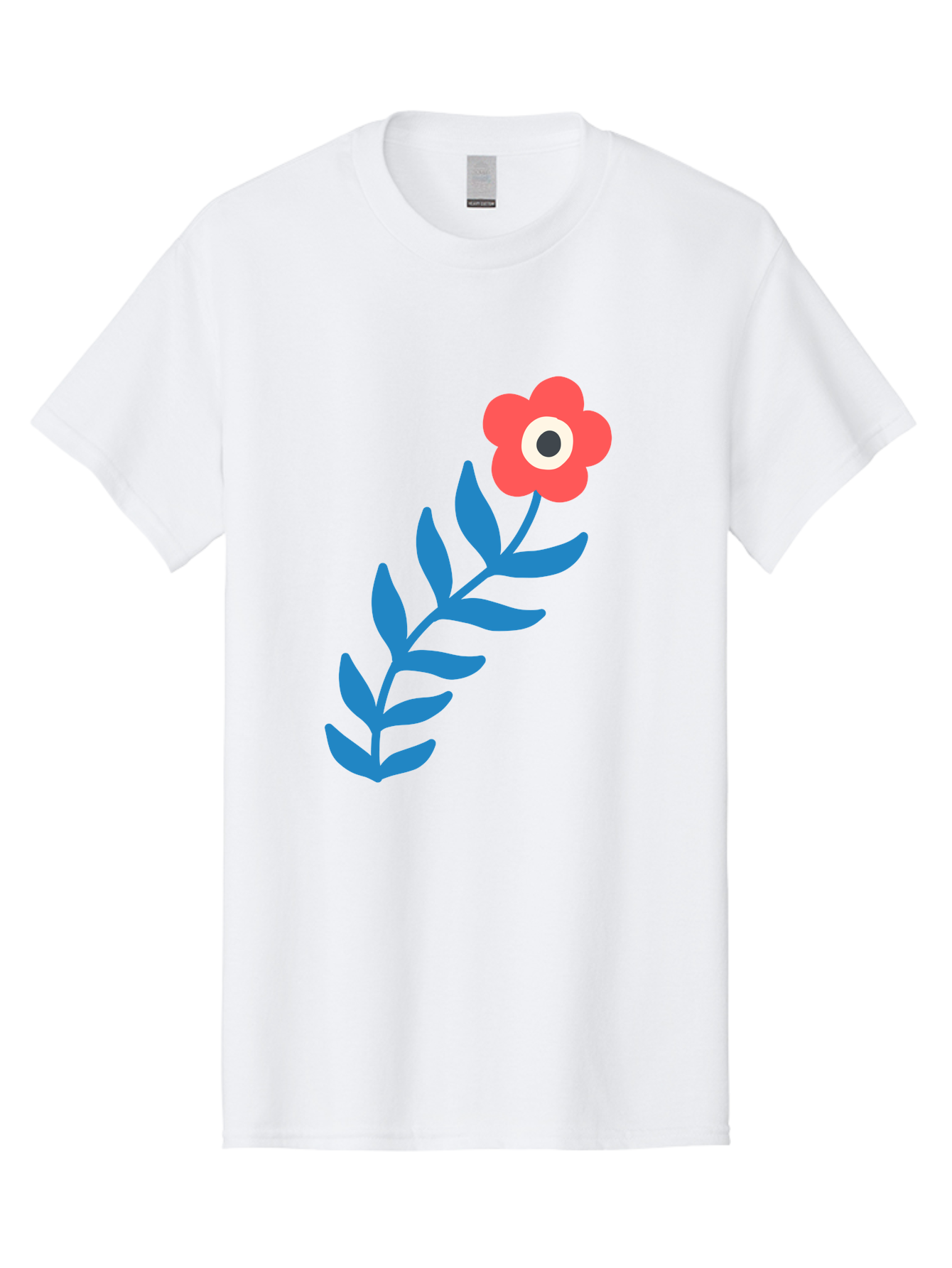Evil-Eye-Flower Men'S Graphic Tee, 100% Cotton, Comfortable Casual Summer Wear, Machine Washable, Red Flower With White And Black Center, Blue Leaves, Abstract Floral Design, Modern Art, Stylized Bloom, Simple Shapes, Minimalist Illustration Aab697