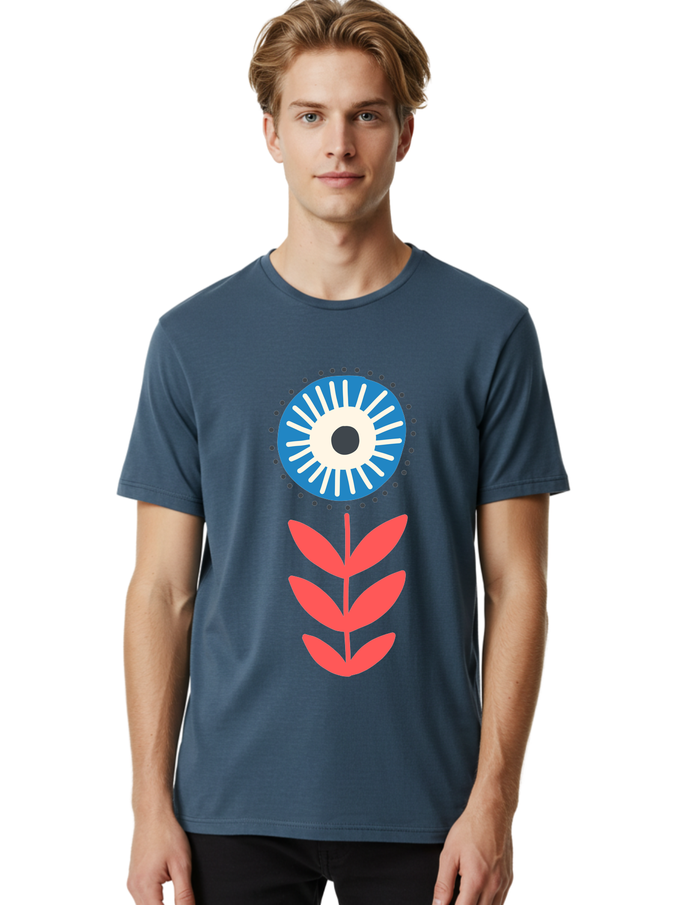 Eye-Flower-1 Men'S Graphic Tee, 100% Cotton, Comfortable Casual Summer Wear, Machine Washable, Evil Eye Symbol, Blue And White Eye, Protection Charm, Floral Design, Red Leaves, Abstract Art, Mystical Motif, Symbolic Artwork Aab698