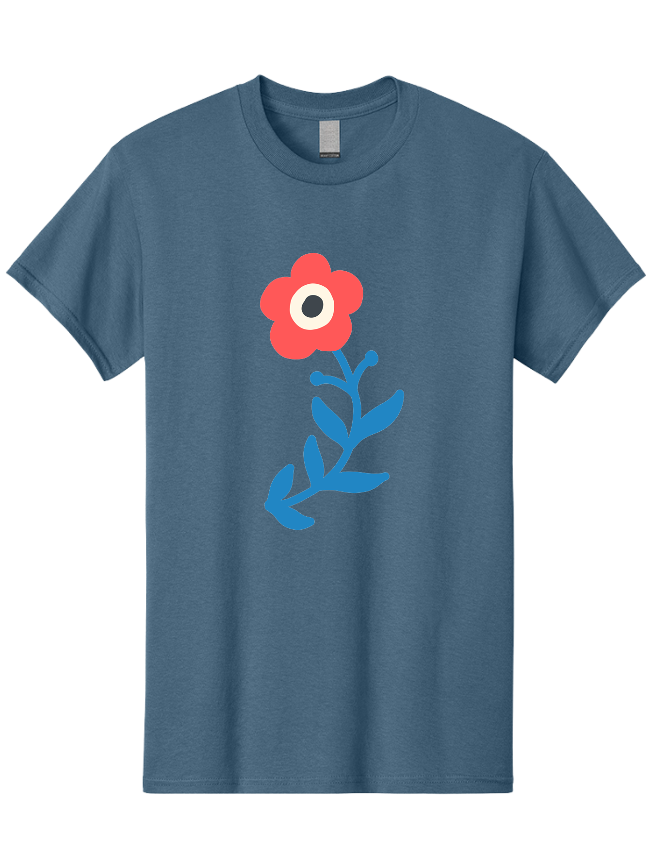 Eye-Flower Men'S Graphic Tee, 100% Cotton, Comfortable Casual Summer Wear, Machine Washable, Cartoon Flower, Floral Design, Red Bloom, Blue Leaves, Eye In Flower, Quirky Art, Illustration, Pop Art, Modern Art, Abstract Art, Red Petals, Aab699