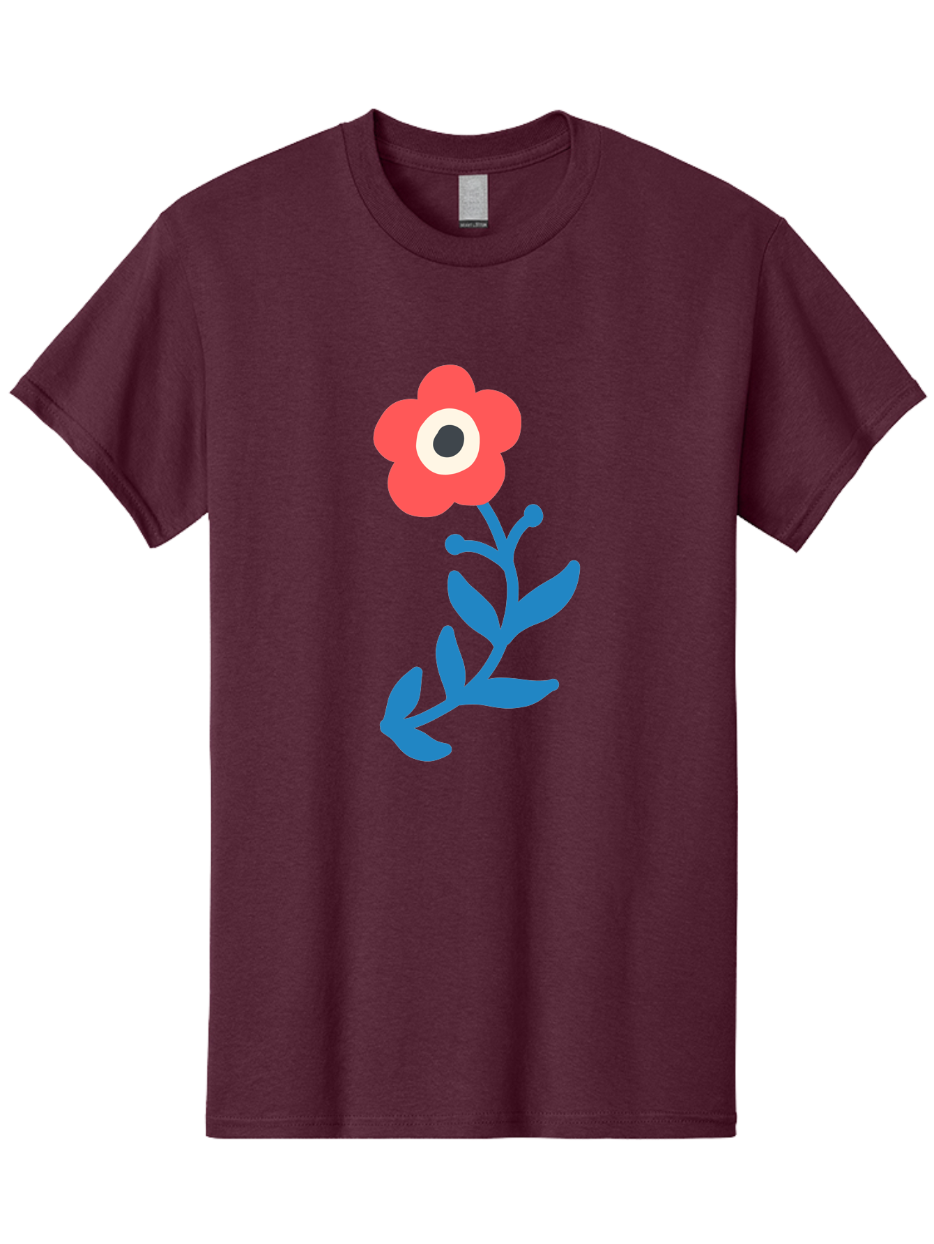 Eye-Flower Men'S Graphic Tee, 100% Cotton, Comfortable Casual Summer Wear, Machine Washable, Cartoon Flower, Floral Design, Red Bloom, Blue Leaves, Eye In Flower, Quirky Art, Illustration, Pop Art, Modern Art, Abstract Art, Red Petals, Aab699
