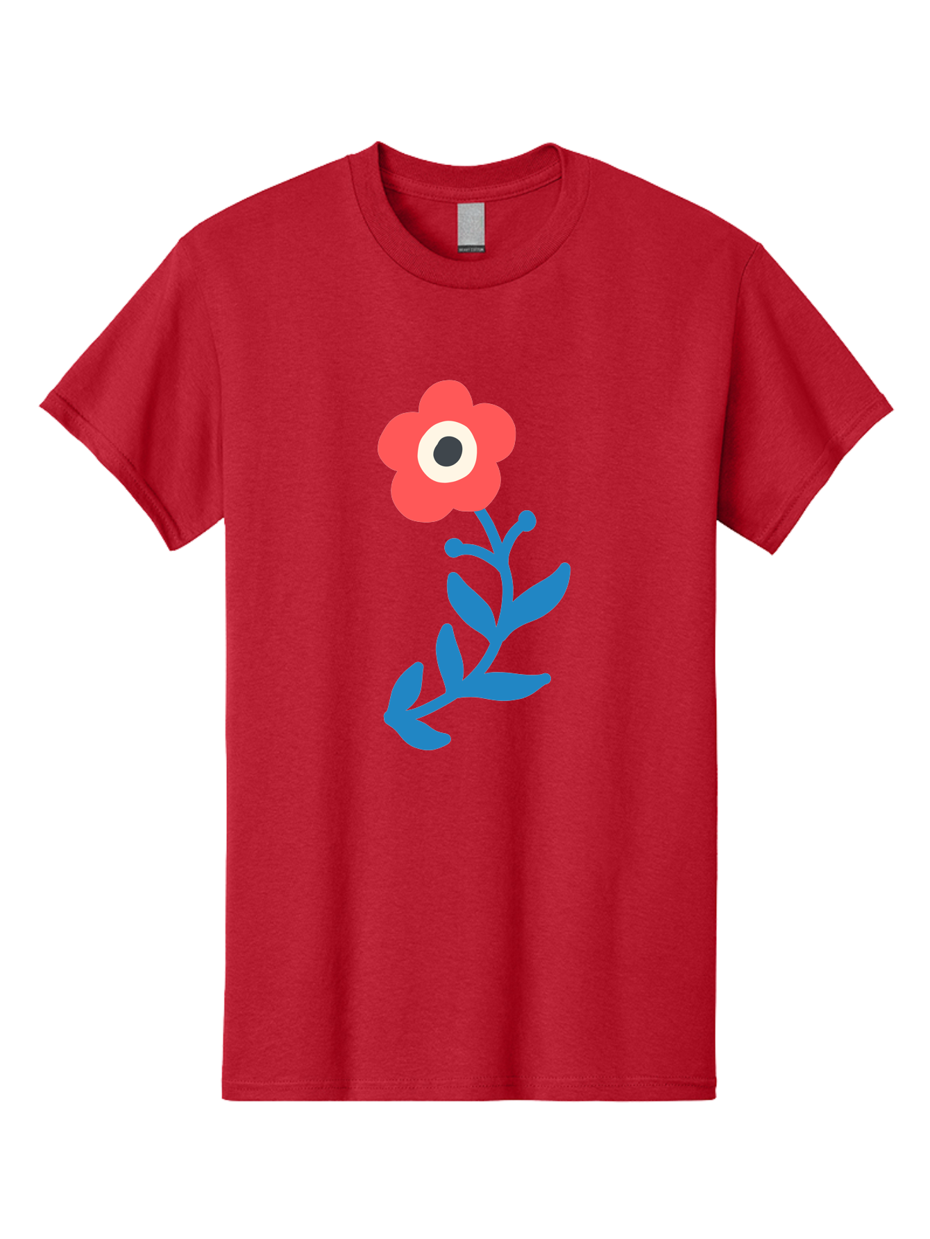 Eye-Flower Men'S Graphic Tee, 100% Cotton, Comfortable Casual Summer Wear, Machine Washable, Cartoon Flower, Floral Design, Red Bloom, Blue Leaves, Eye In Flower, Quirky Art, Illustration, Pop Art, Modern Art, Abstract Art, Red Petals, Aab699