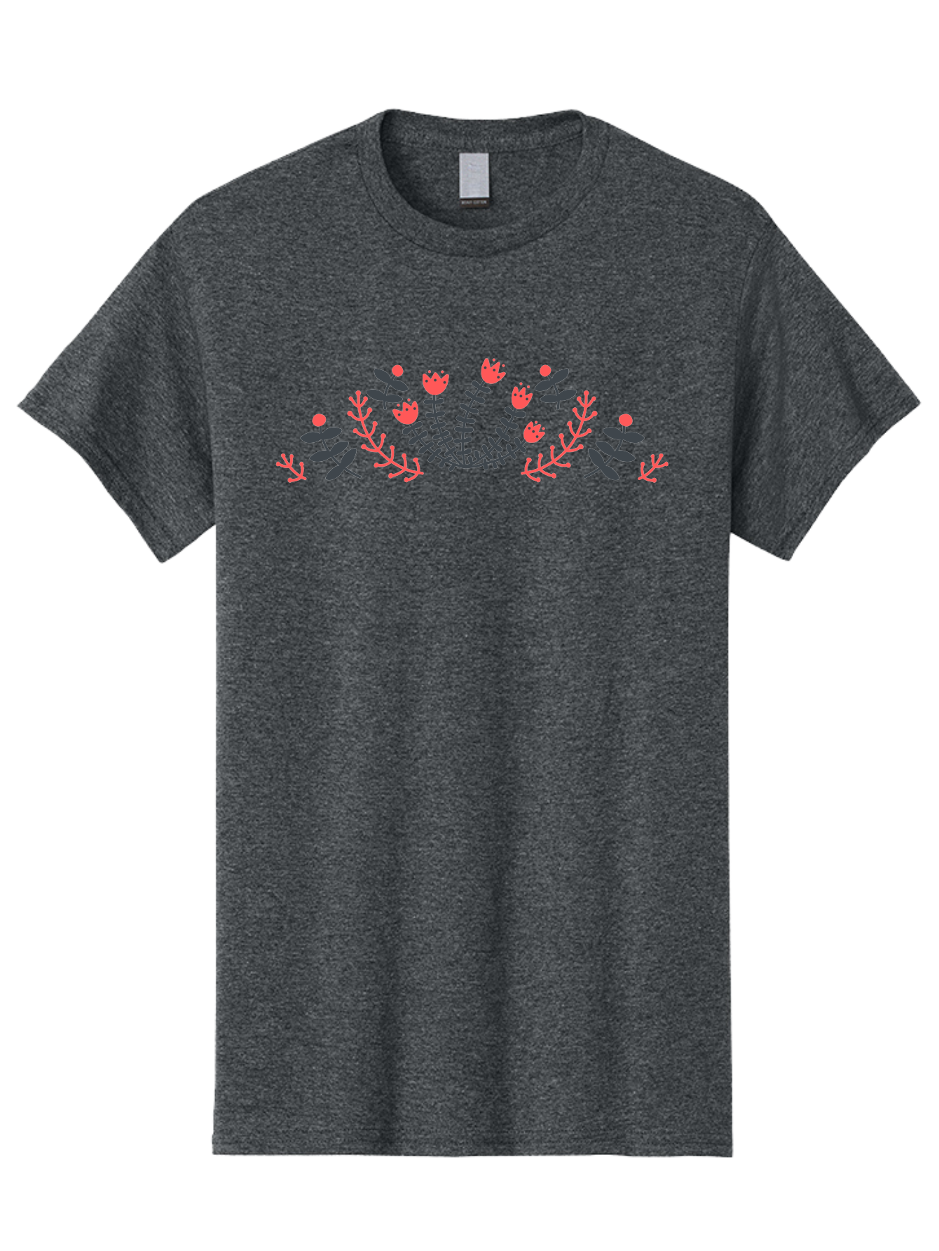 Floral-Design Men'S Graphic Tee, 100% Cotton, Comfortable Casual Summer Wear, Machine Washable, Floral Pattern, Elegant Design, Delicate Flowers, Pink Blooms, Dark Blue Leaves, Whimsical Arrangement, Beautiful Artwork, Floral Wreath, Aab700
