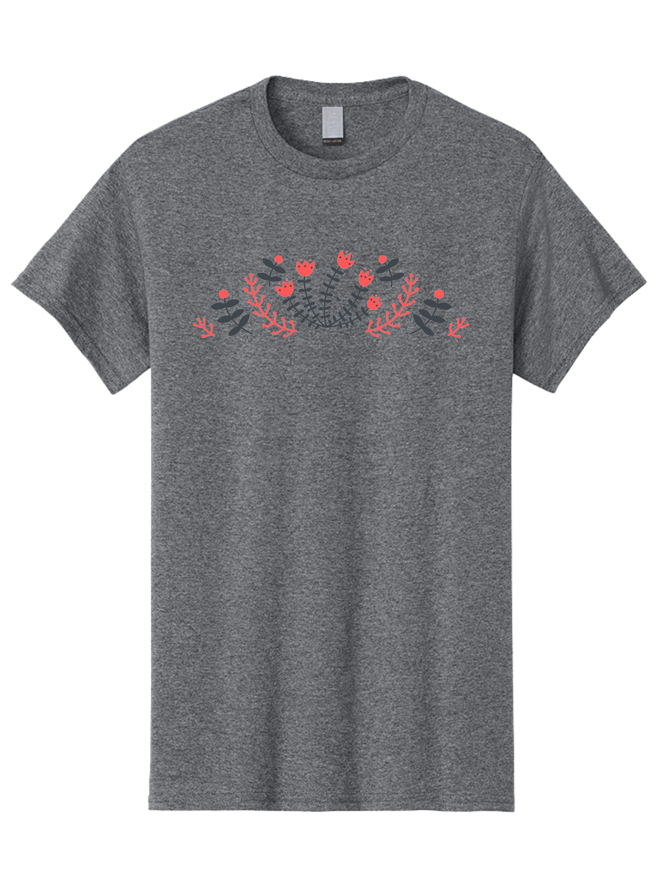 Floral-Design Men'S Graphic Tee, 100% Cotton, Comfortable Casual Summer Wear, Machine Washable, Floral Pattern, Elegant Design, Delicate Flowers, Pink Blooms, Dark Blue Leaves, Whimsical Arrangement, Beautiful Artwork, Floral Wreath, Aab700
