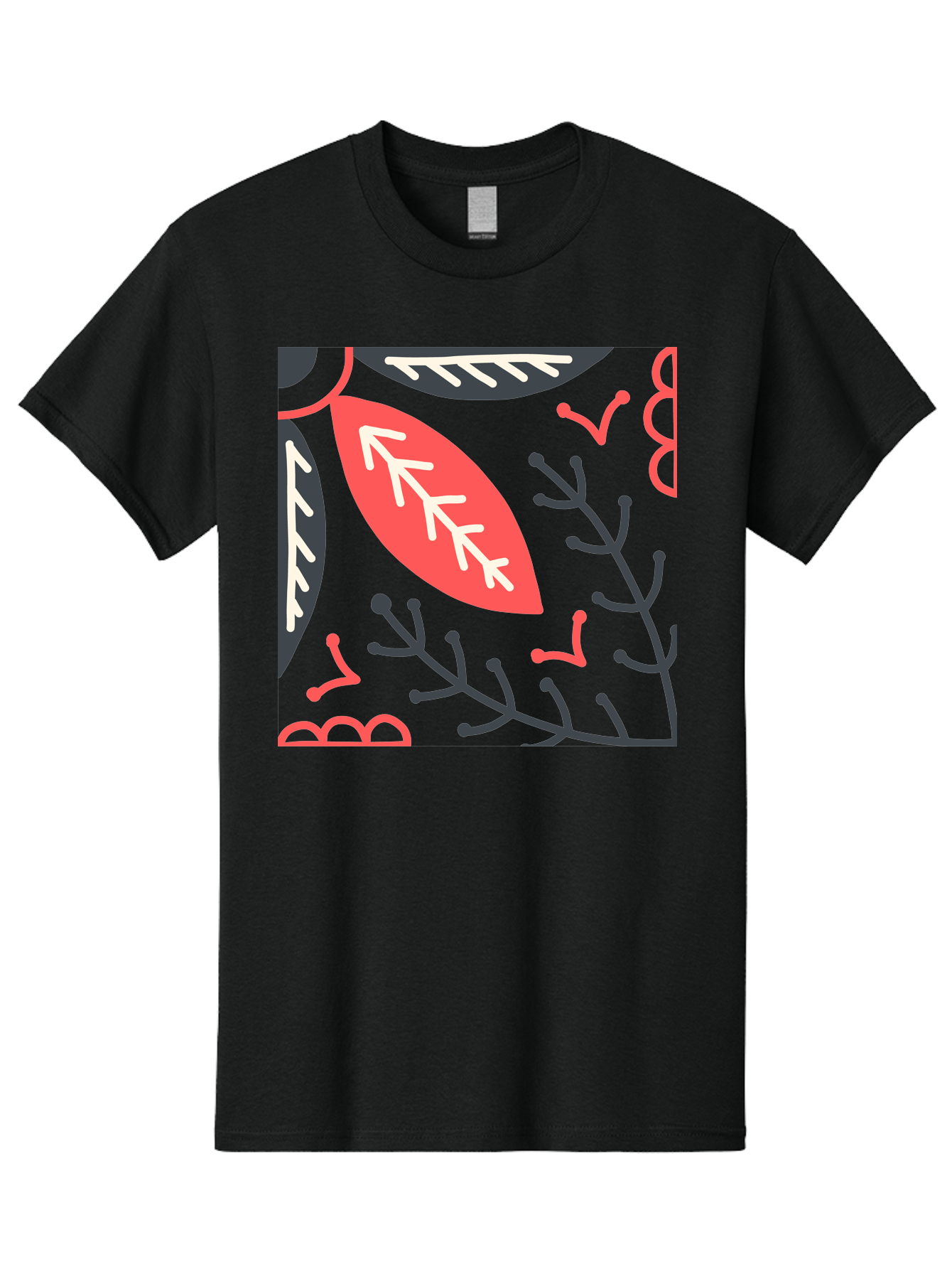 Floral-Pattern-12 Men'S Graphic Tee, 100% Cotton, Comfortable Casual Summer Wear, Machine Washable, Leaf Pattern, Floral Design, Abstract Leaves, Red And White Accents, Black Outlines, Whimsical Illustration, Botanical Art, Aab705