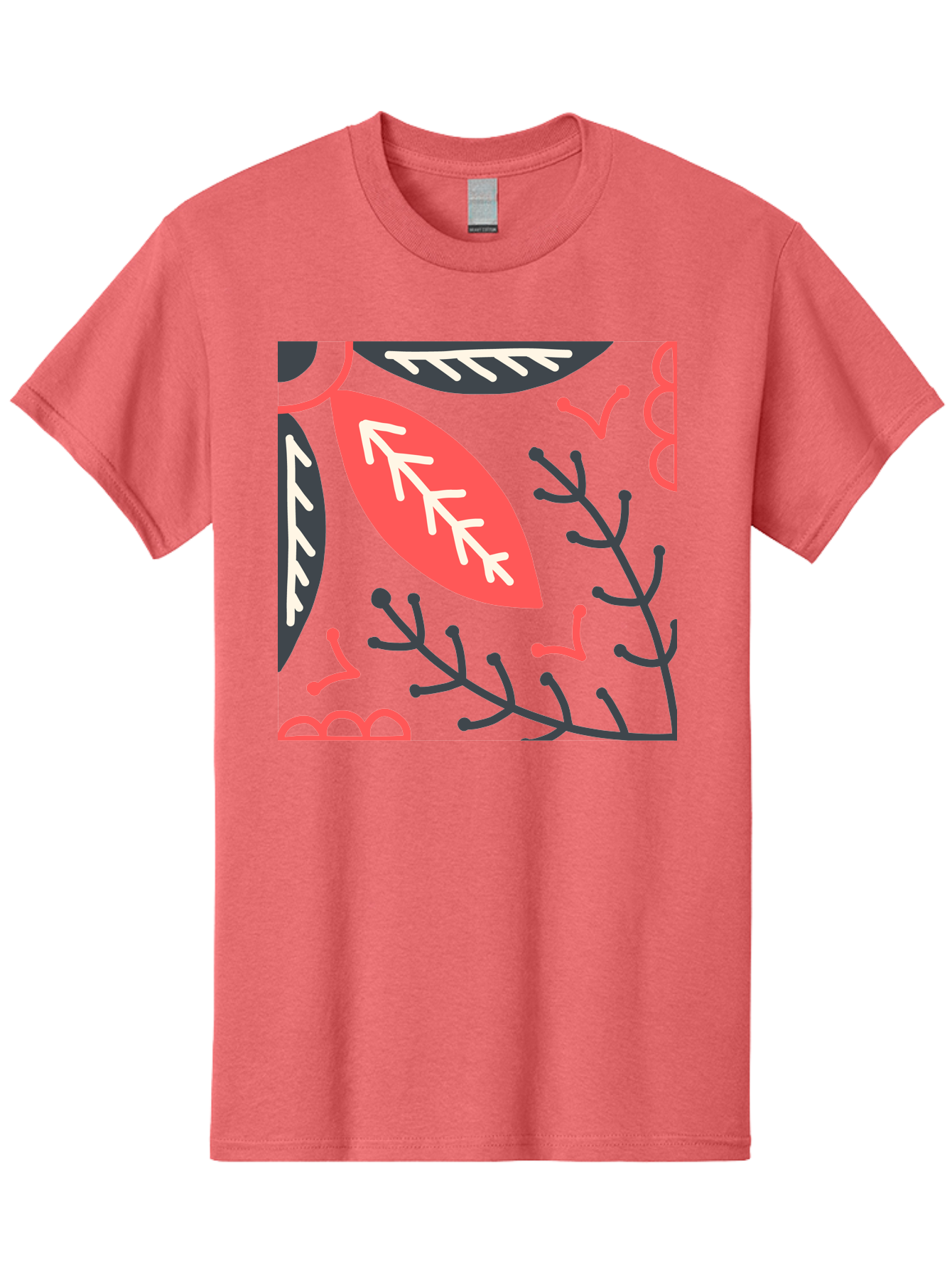 Floral-Pattern-12 Men'S Graphic Tee, 100% Cotton, Comfortable Casual Summer Wear, Machine Washable, Leaf Pattern, Floral Design, Abstract Leaves, Red And White Accents, Black Outlines, Whimsical Illustration, Botanical Art, Aab705
