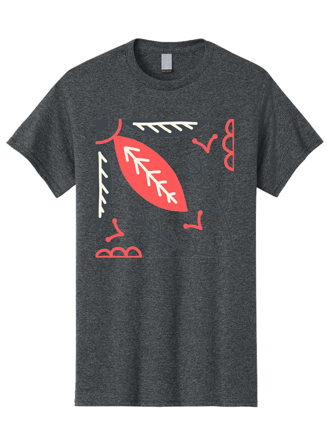 Floral-Pattern-12 Men'S Graphic Tee, 100% Cotton, Comfortable Casual Summer Wear, Machine Washable, Leaf Pattern, Floral Design, Abstract Leaves, Red And White Accents, Black Outlines, Whimsical Illustration, Botanical Art, Aab705
